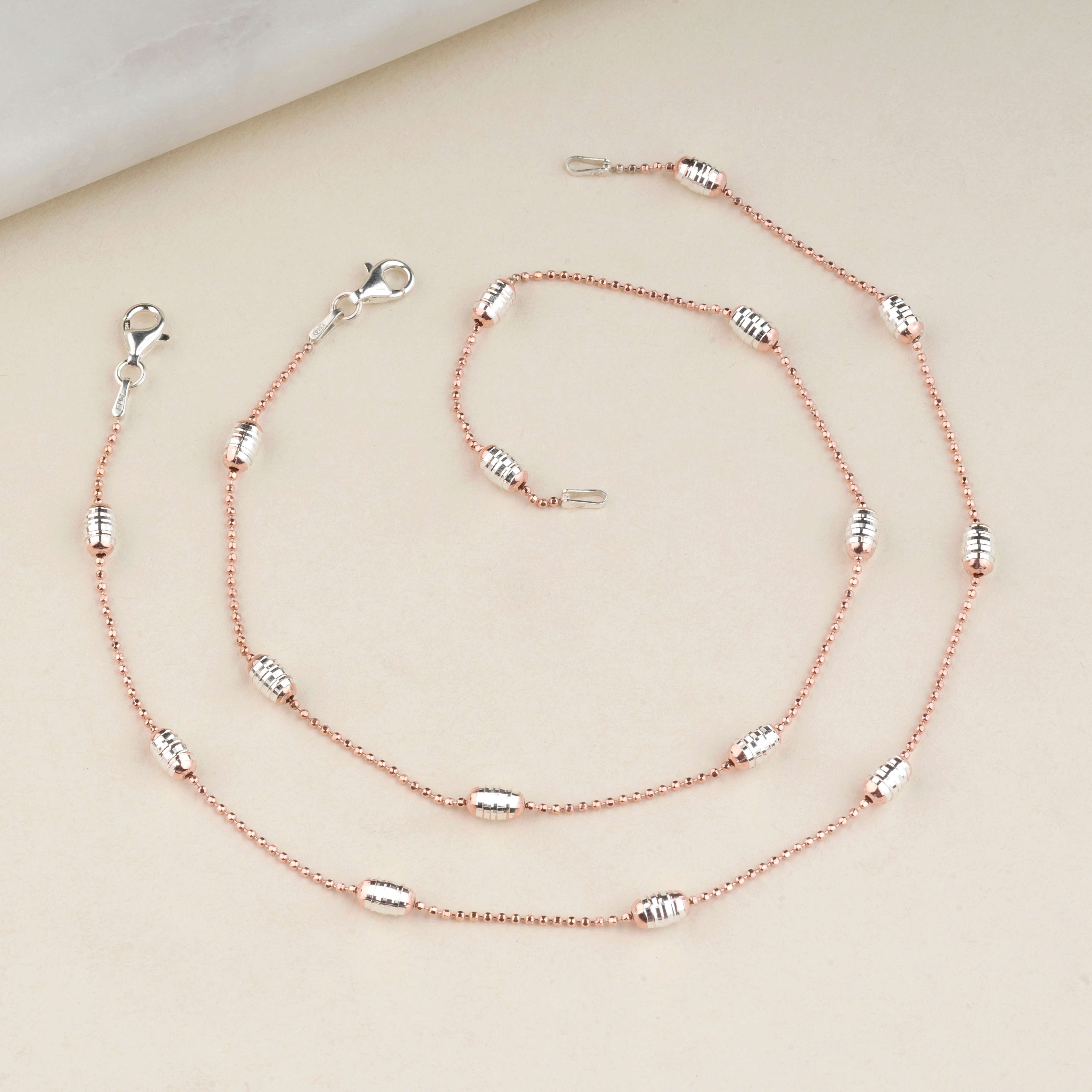 Silver Two Tone Beads Anklet