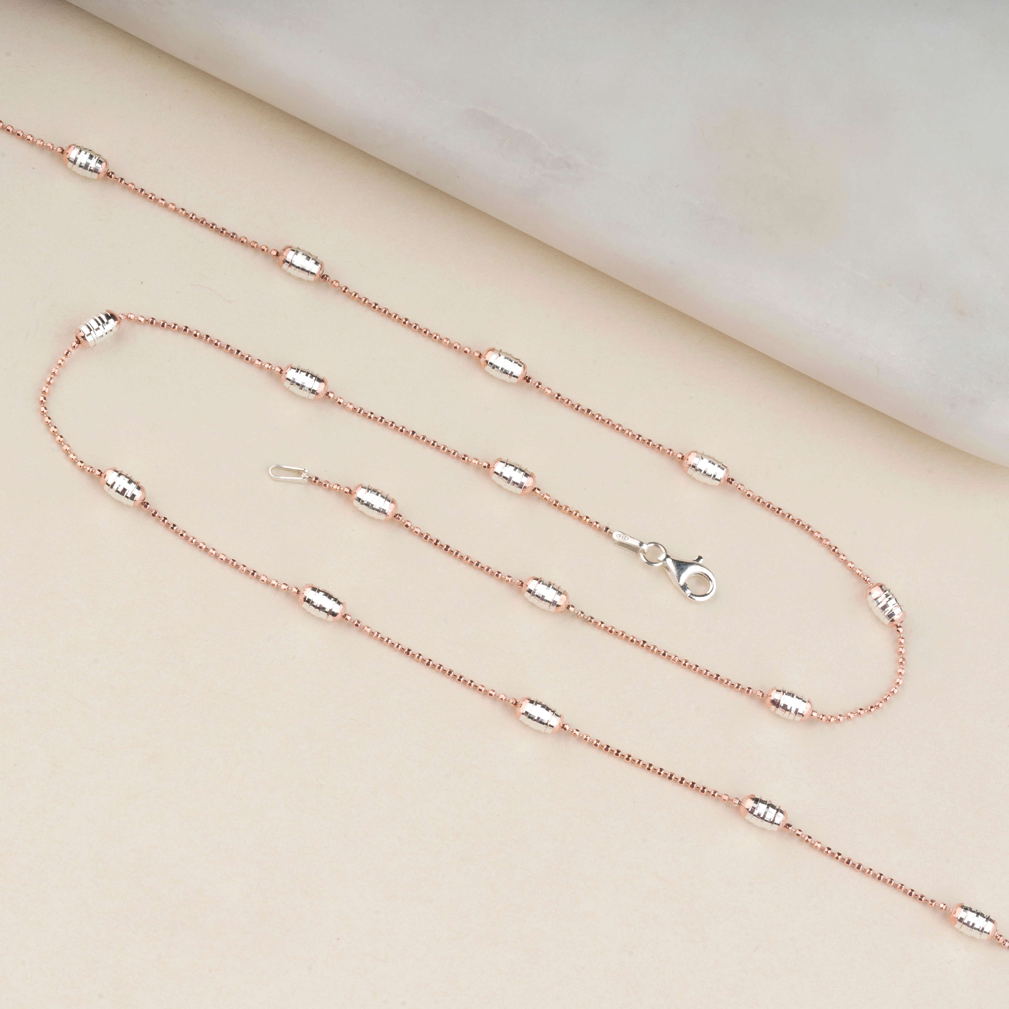 Silver Two Tone Beads Anklet