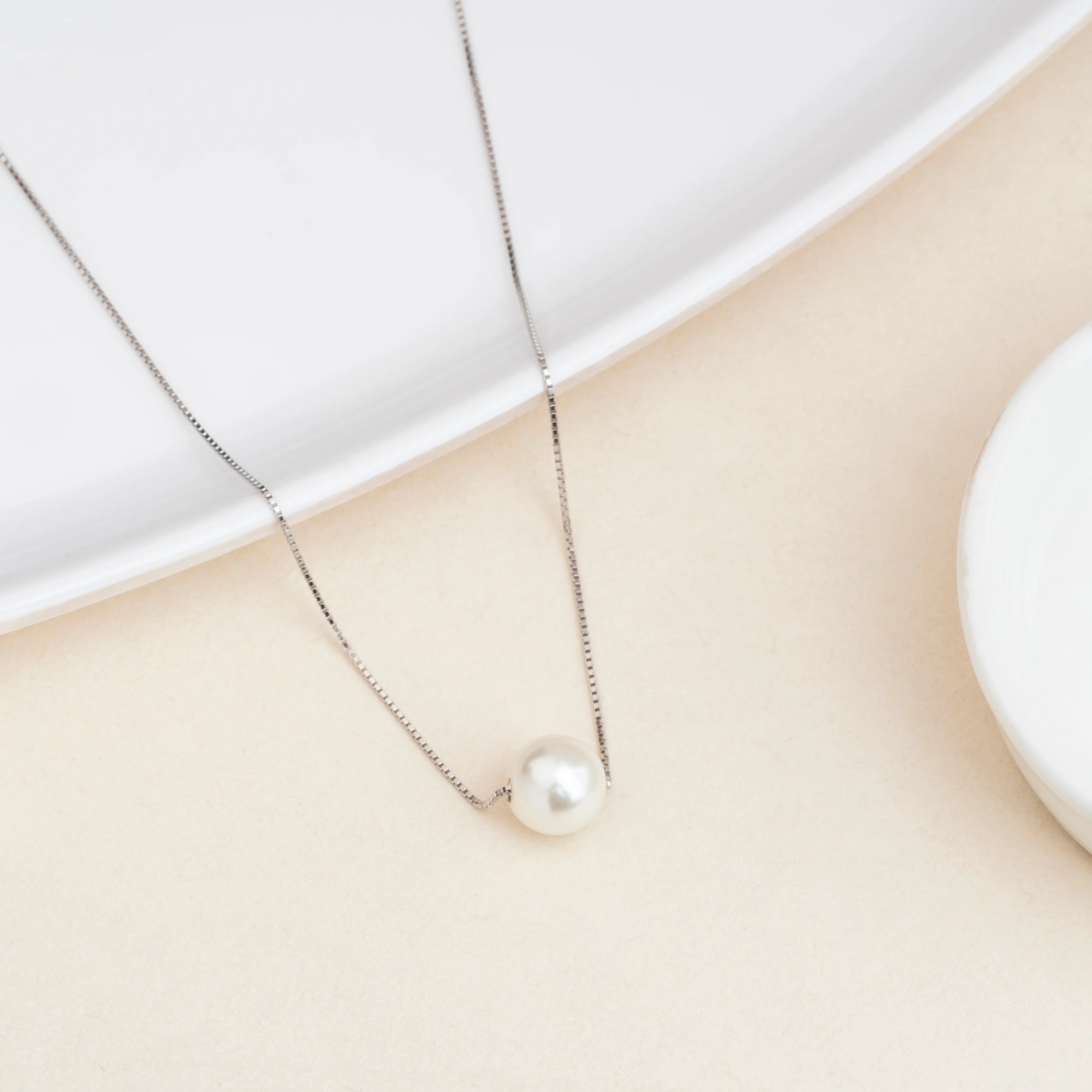 Silver Luminous Pearl Drop Chain