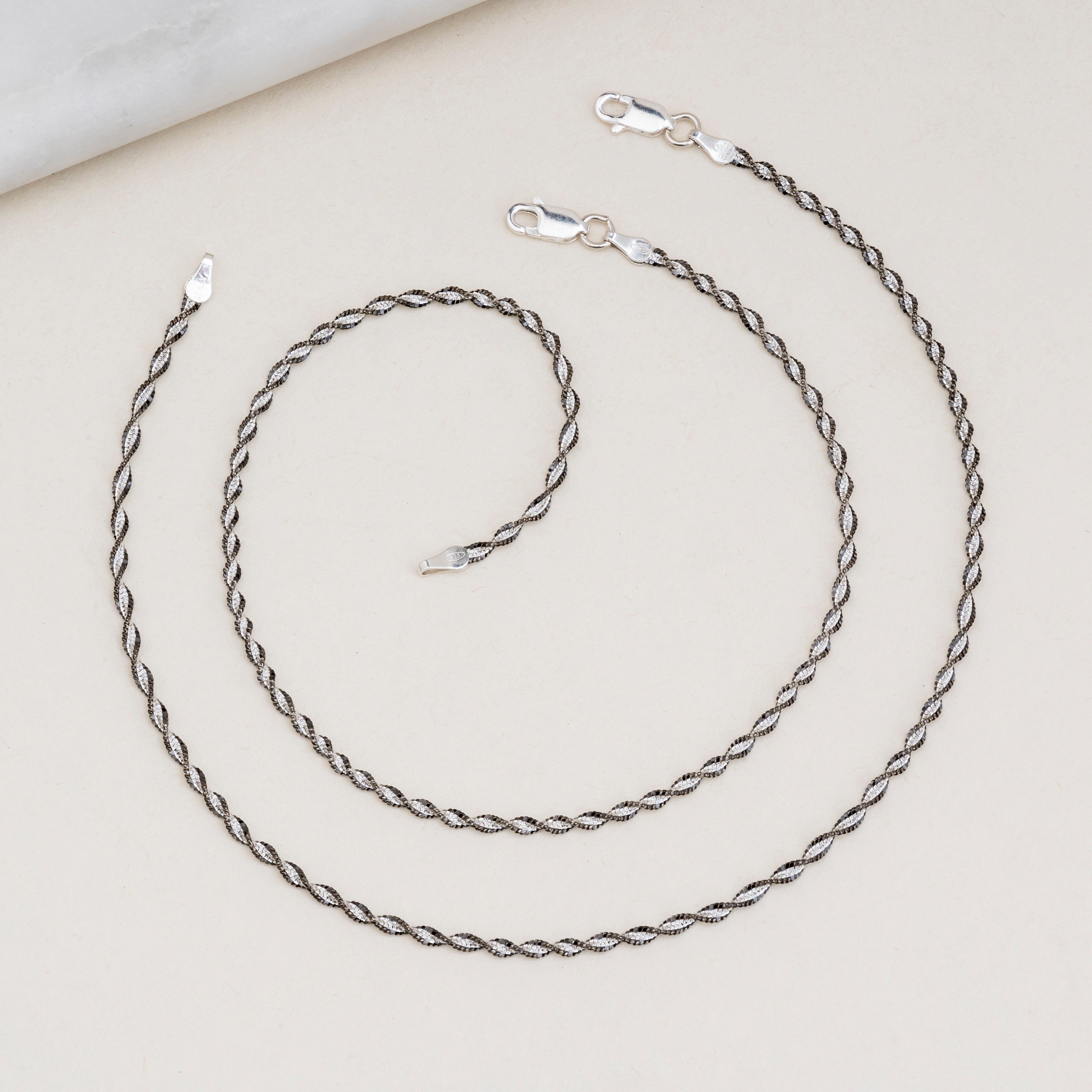 Silver Black Rhodium Twisted Anklet