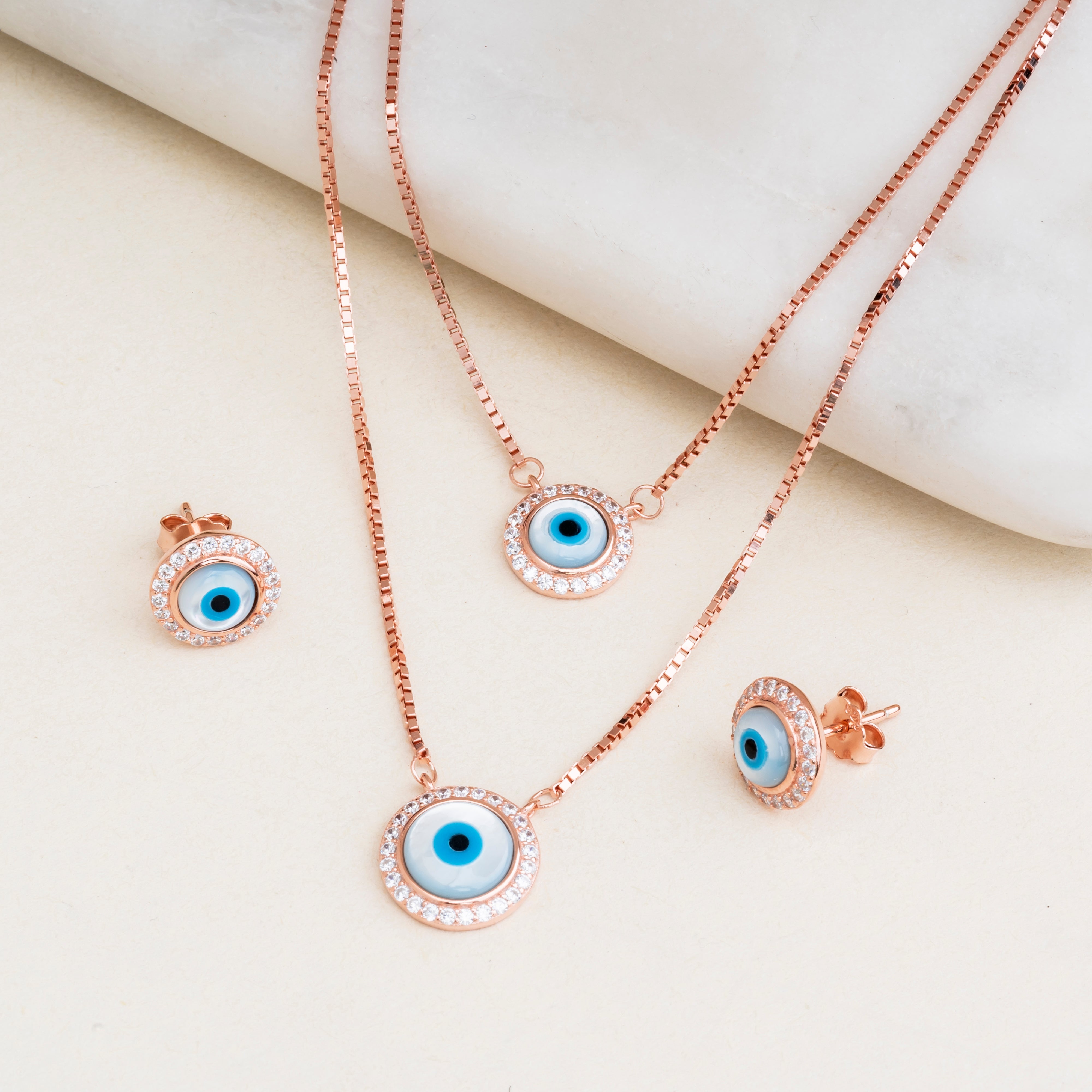 Silver Rose Evil Eye Necklace