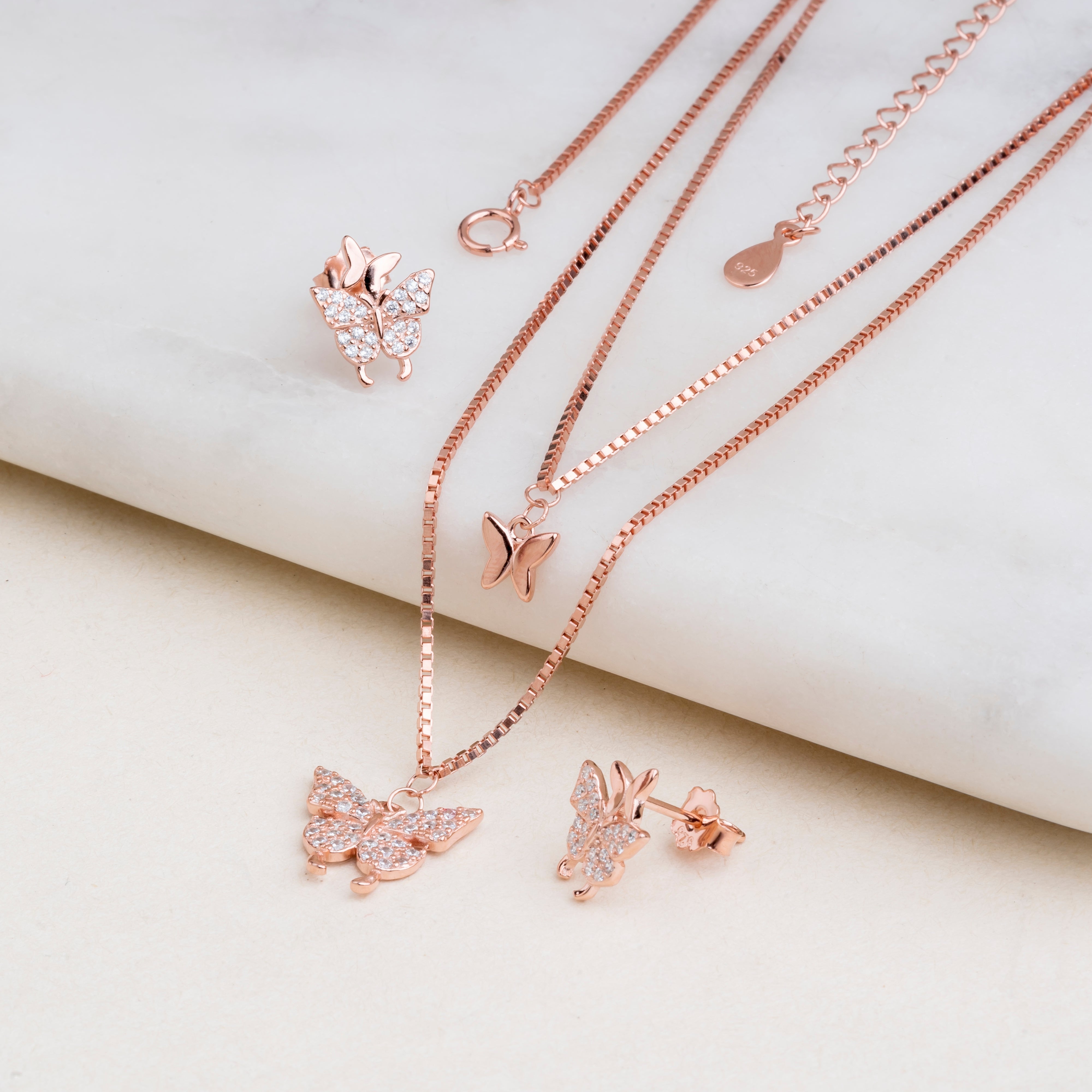 Rose Silver Two Layer Butterfly Necklace