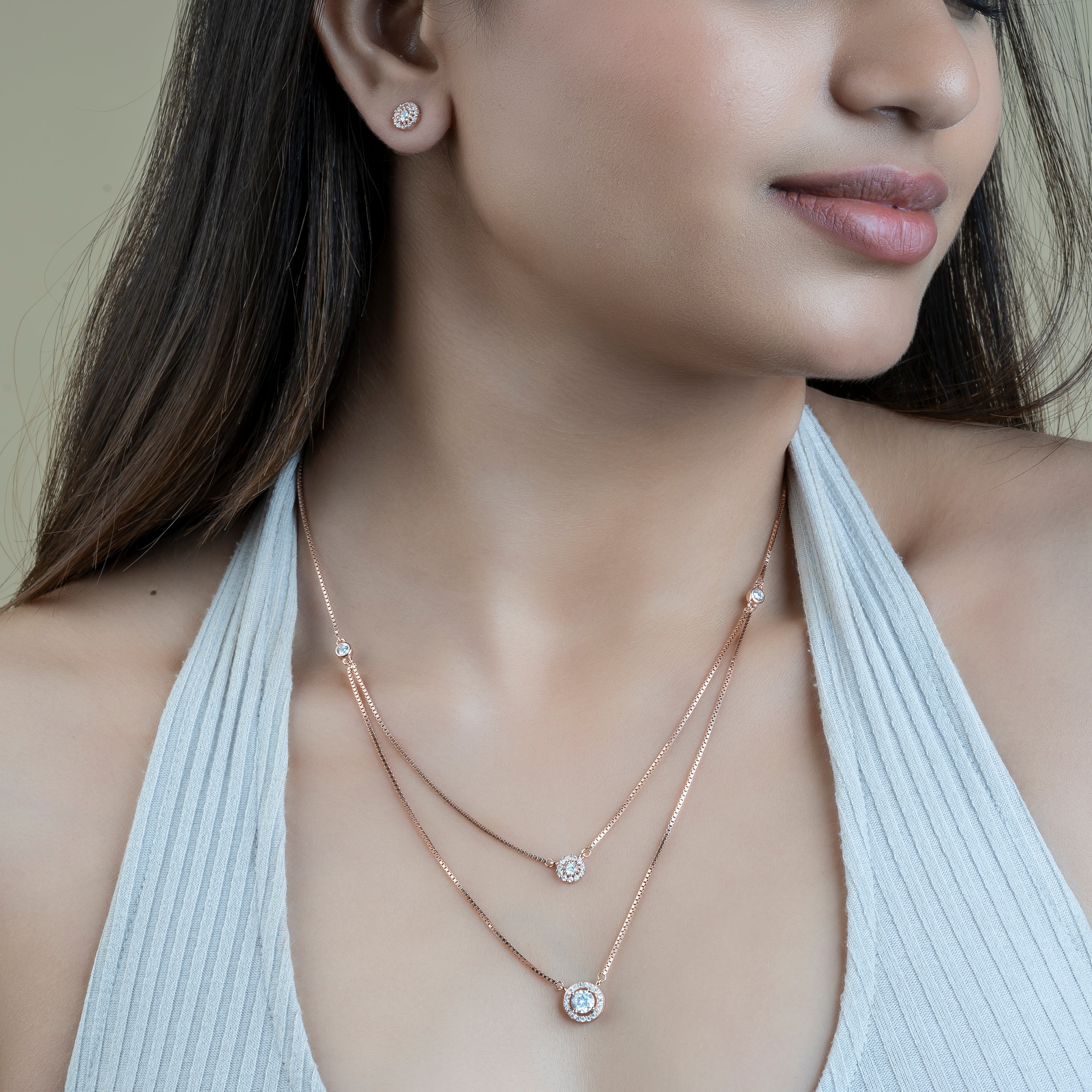Silver Rose Two Layer Solitaire Necklace