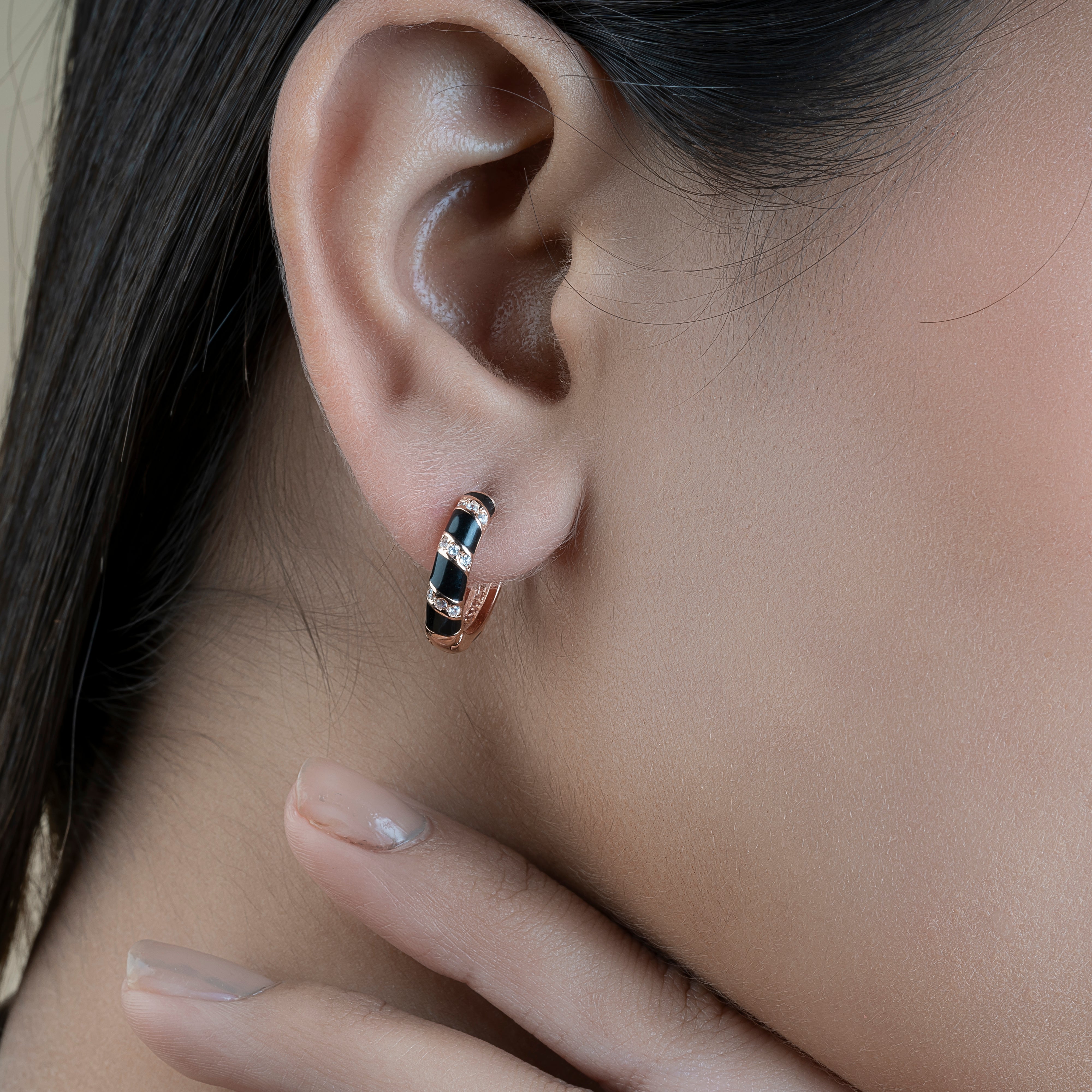 Silver Rose Black Bali Earrings