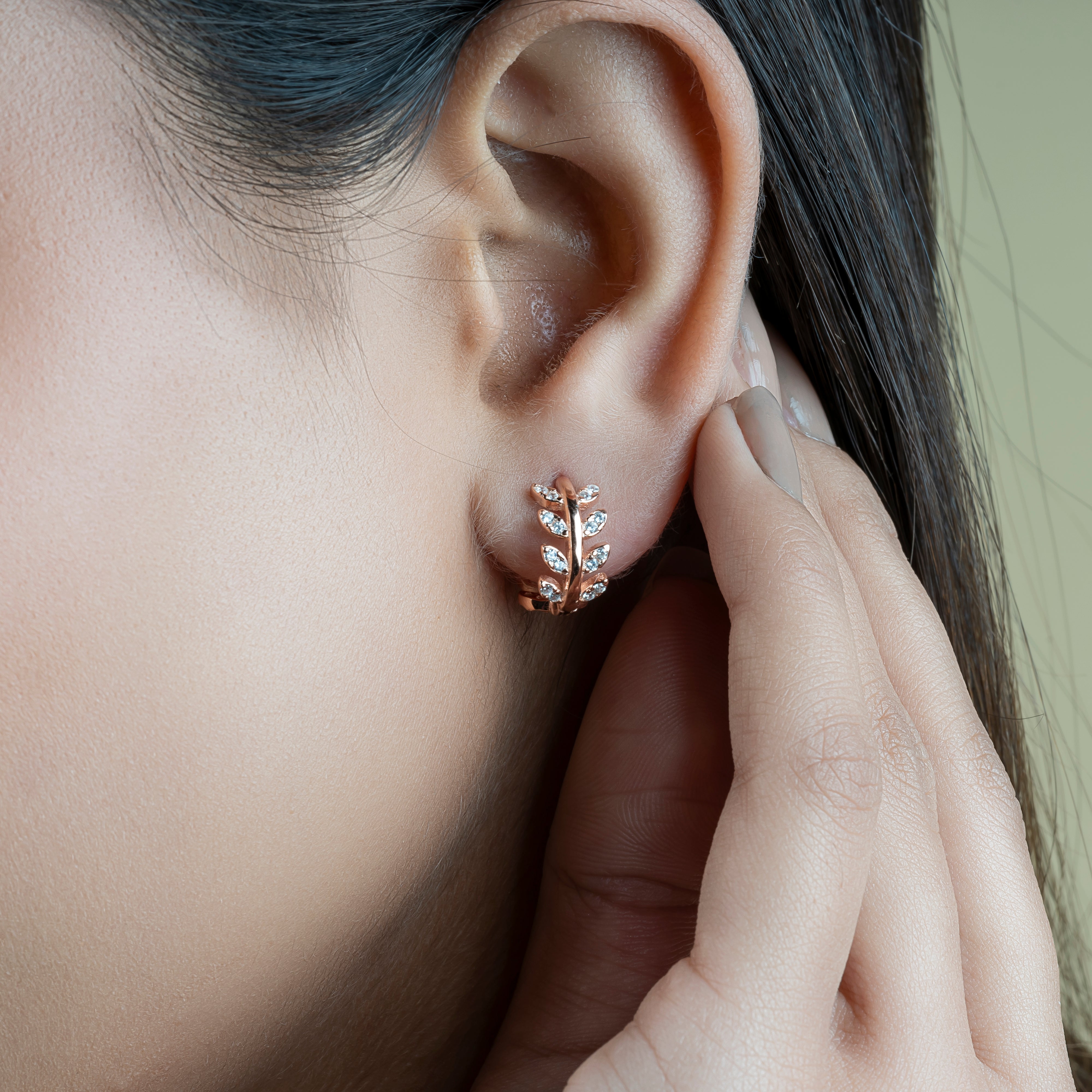 Silver Rose Leaf Bali Earrings