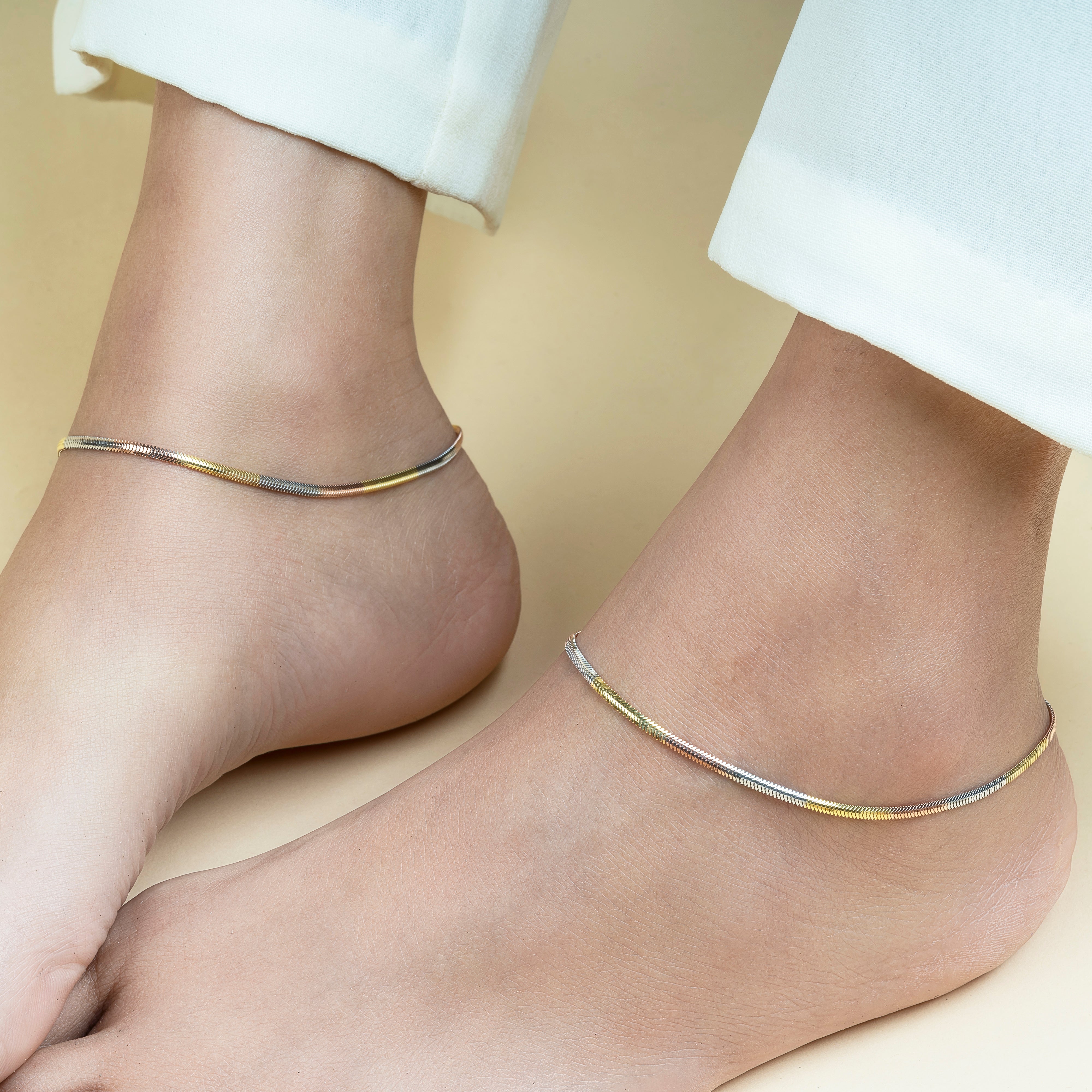 Silver Three Tone Snake Anklet