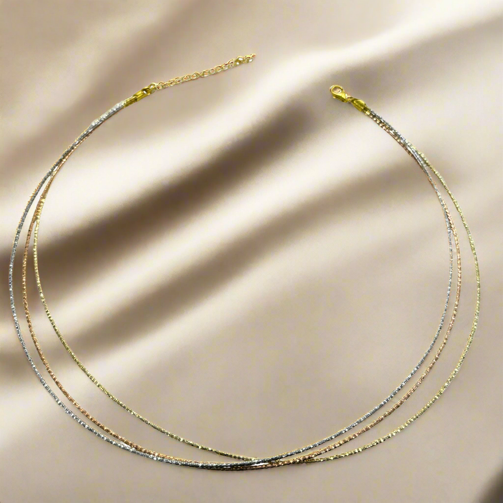 Silver 3 Tone 3 Line Hasli Necklace