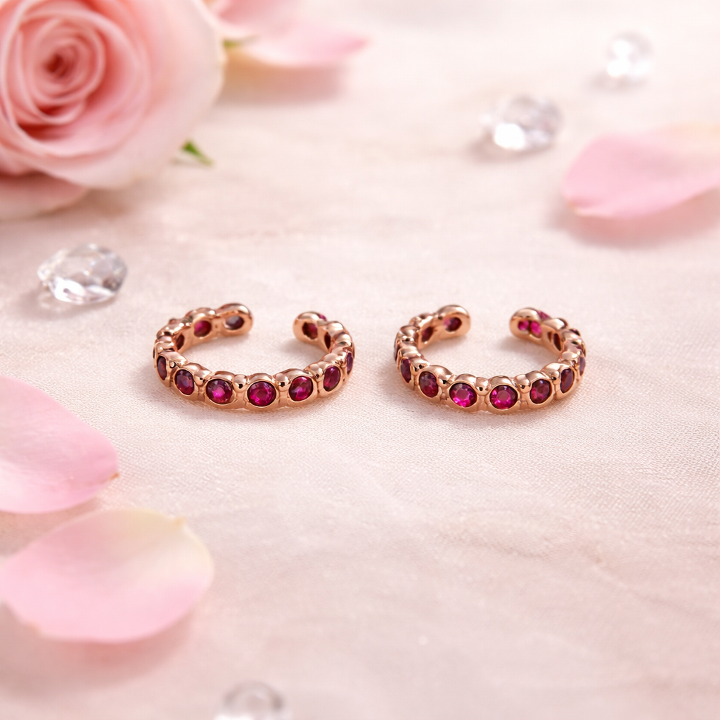 Silver Rose Ruby Circle Eternity Toe Rings