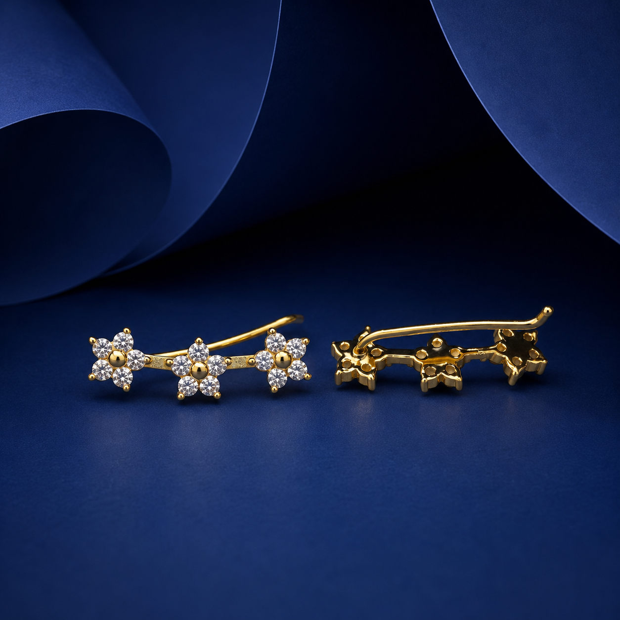 Silver Gold Daisy Bloom Ear Cuffs