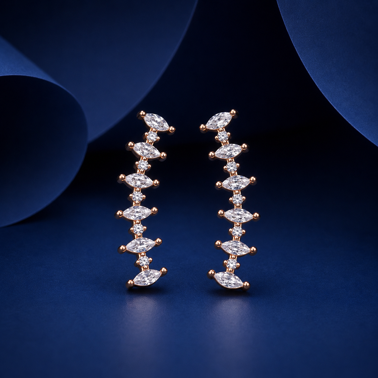 Silver Rose Marquise Vine Ear Cuffs