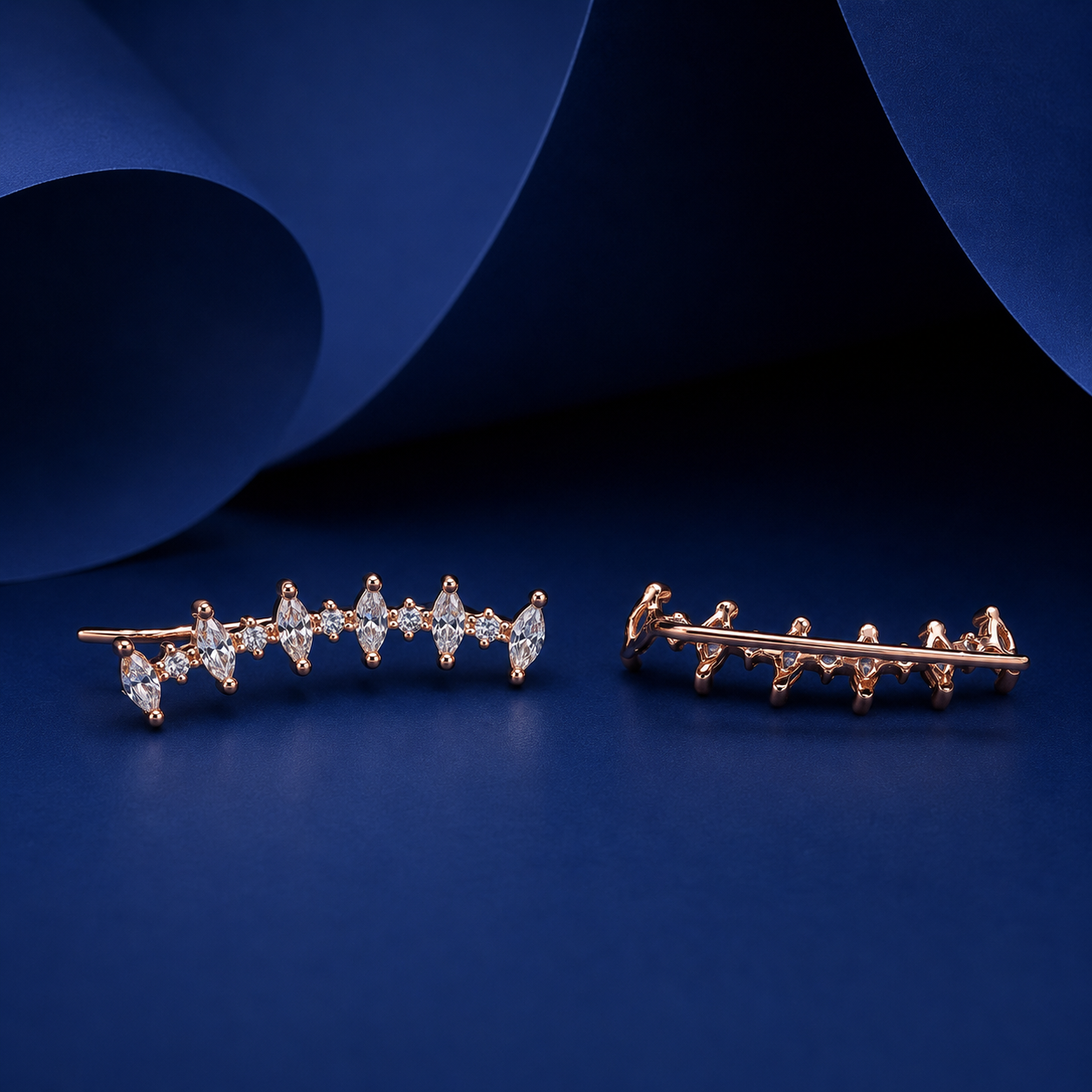 Silver Rose Marquise Vine Ear Cuffs