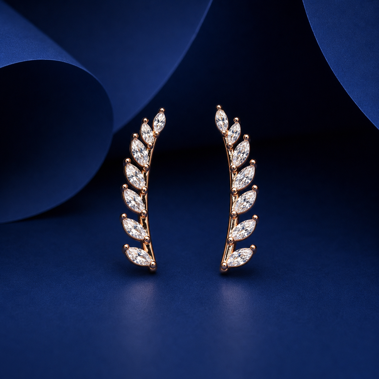 Silver Rose Celestial Leaf Ear Cuffs