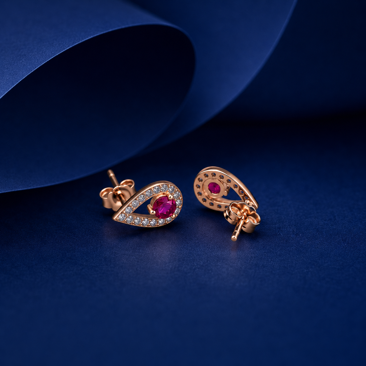 Silver Rose Ruby Halo Stud Earrings