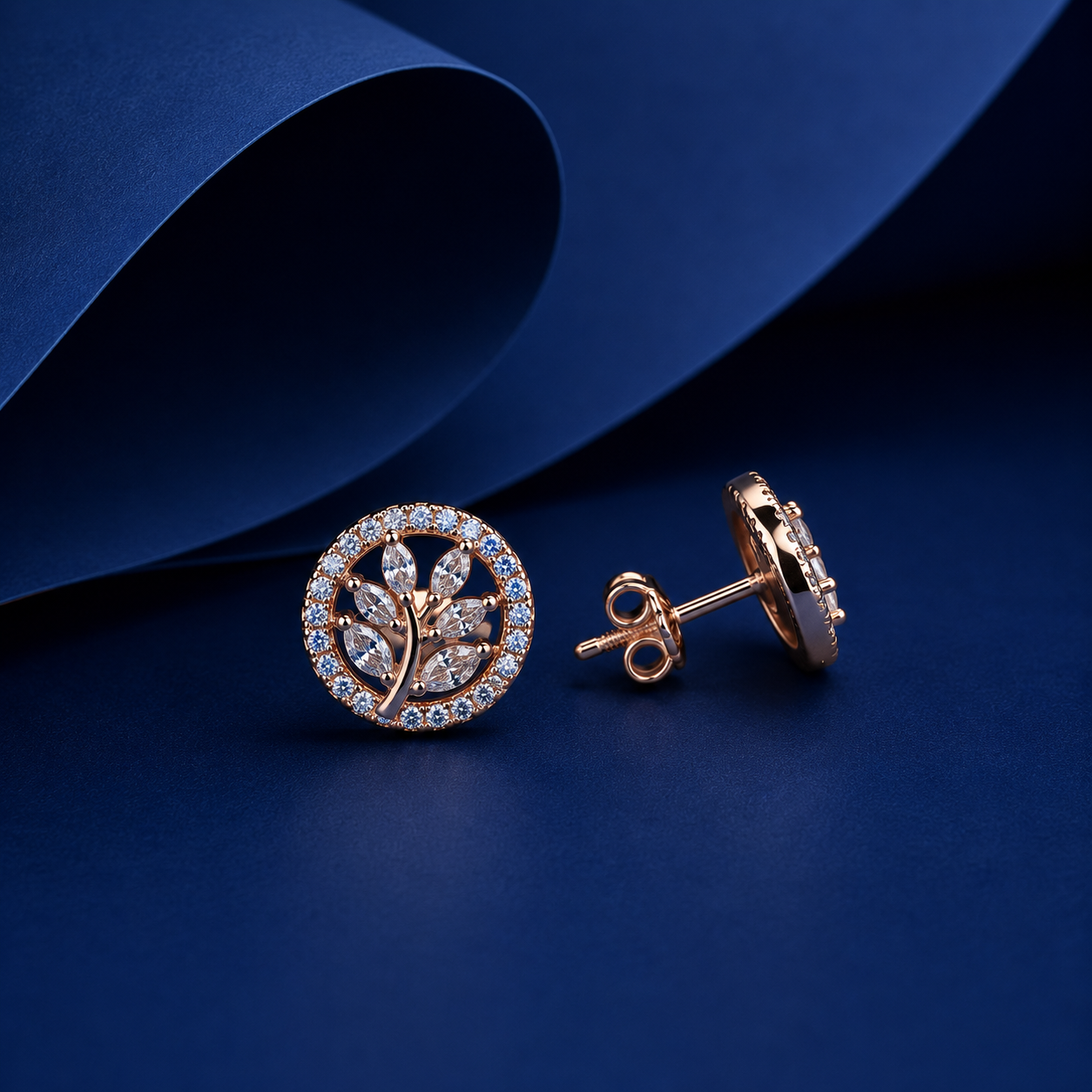 Silver Rose Tree of Life Stud Earrings