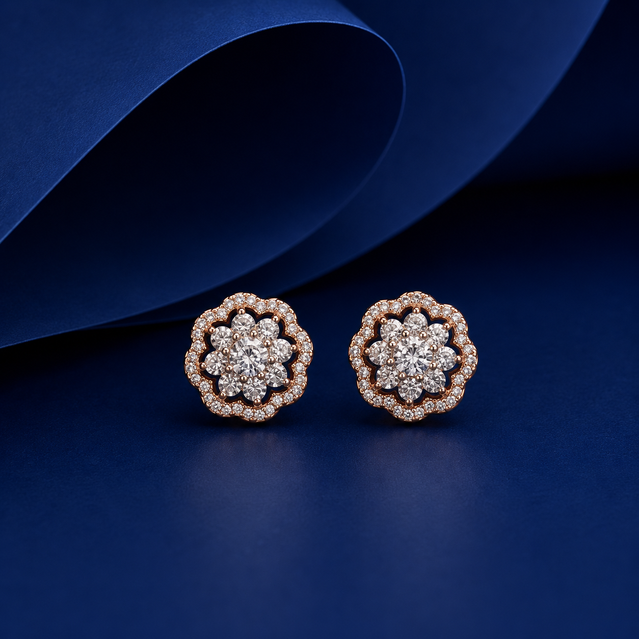 Silver Rose Floral Halo Stud Earrings