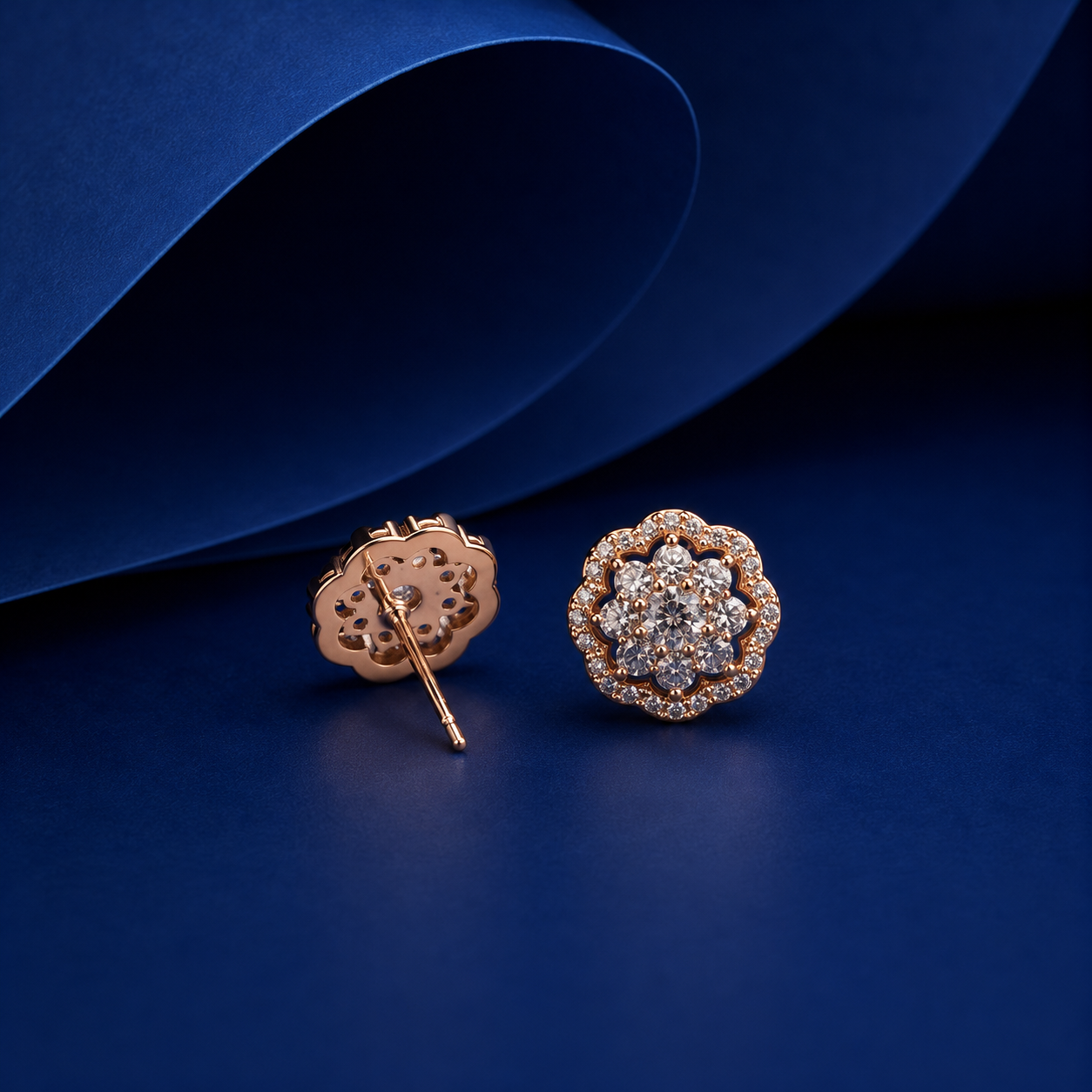 Silver Rose Floral Halo Stud Earrings