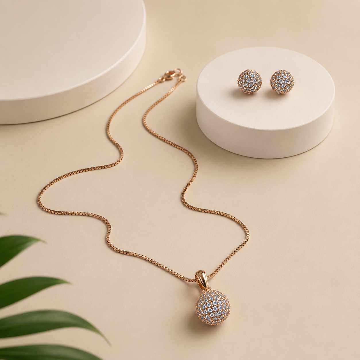 Silver Rose Celestial Spark Pavé Sphere Pendant Set