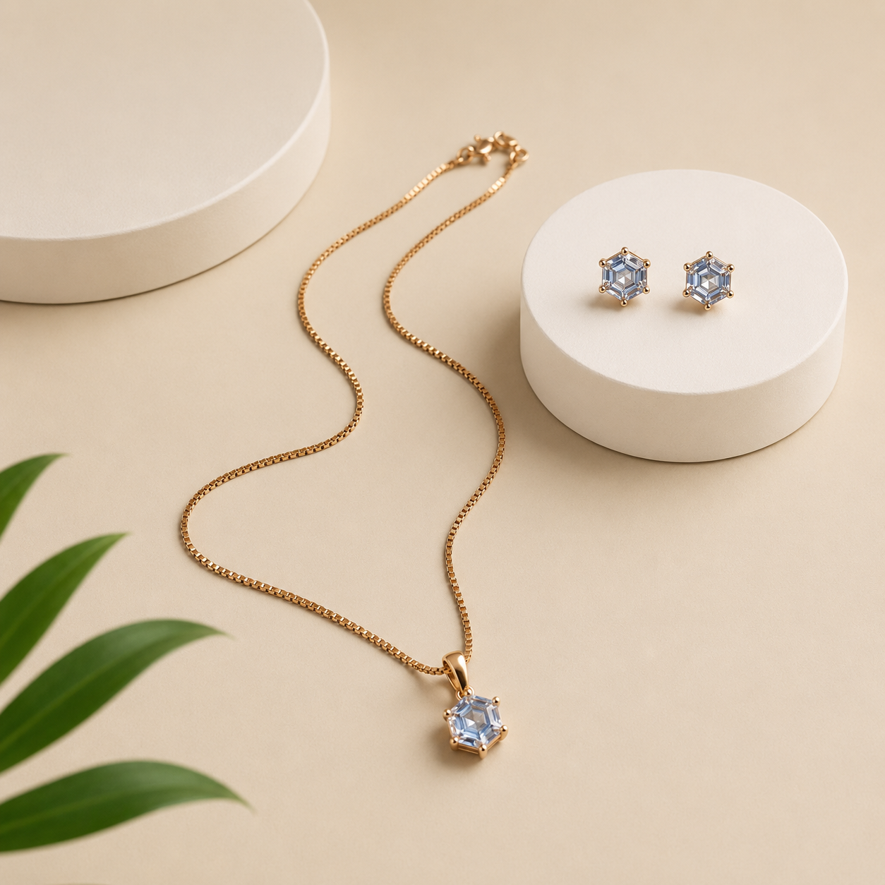 Silver Rose Azure Hexa Solitaire Pendant Set