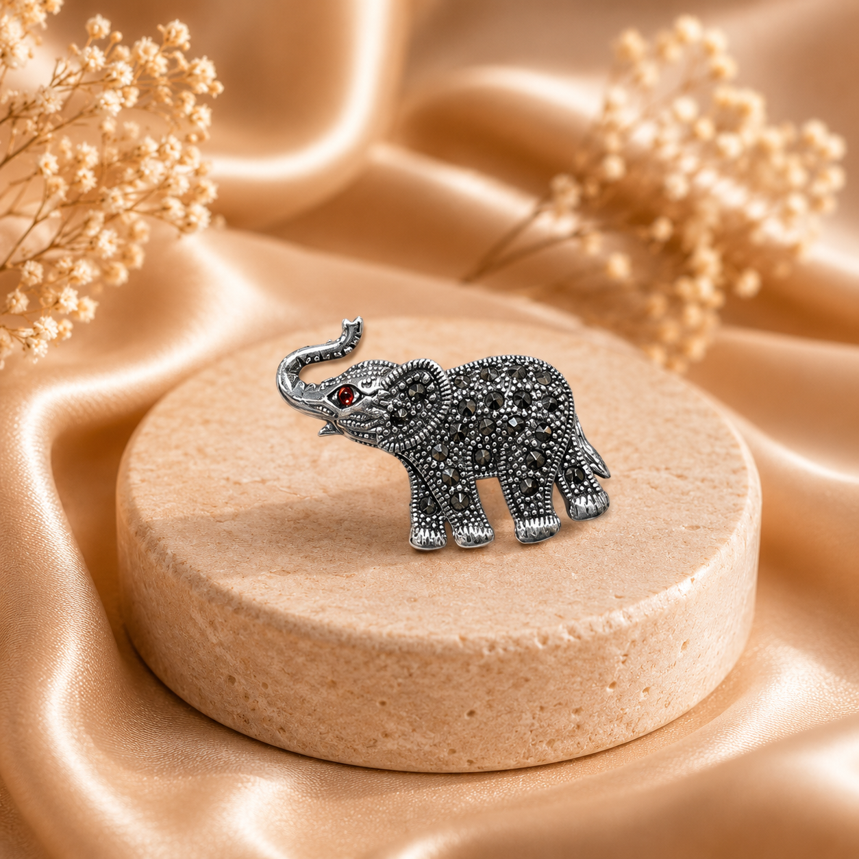 Lucky Elephant Marcasite 92.5 Silver Brooch