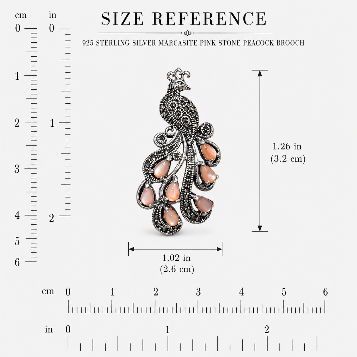 Royal Peacock Pink Stone 92.5 Silver Brooch
