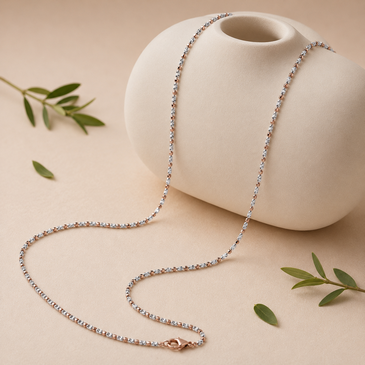 92.5 Sterling Silver Rose Gold Two-Tone Chain