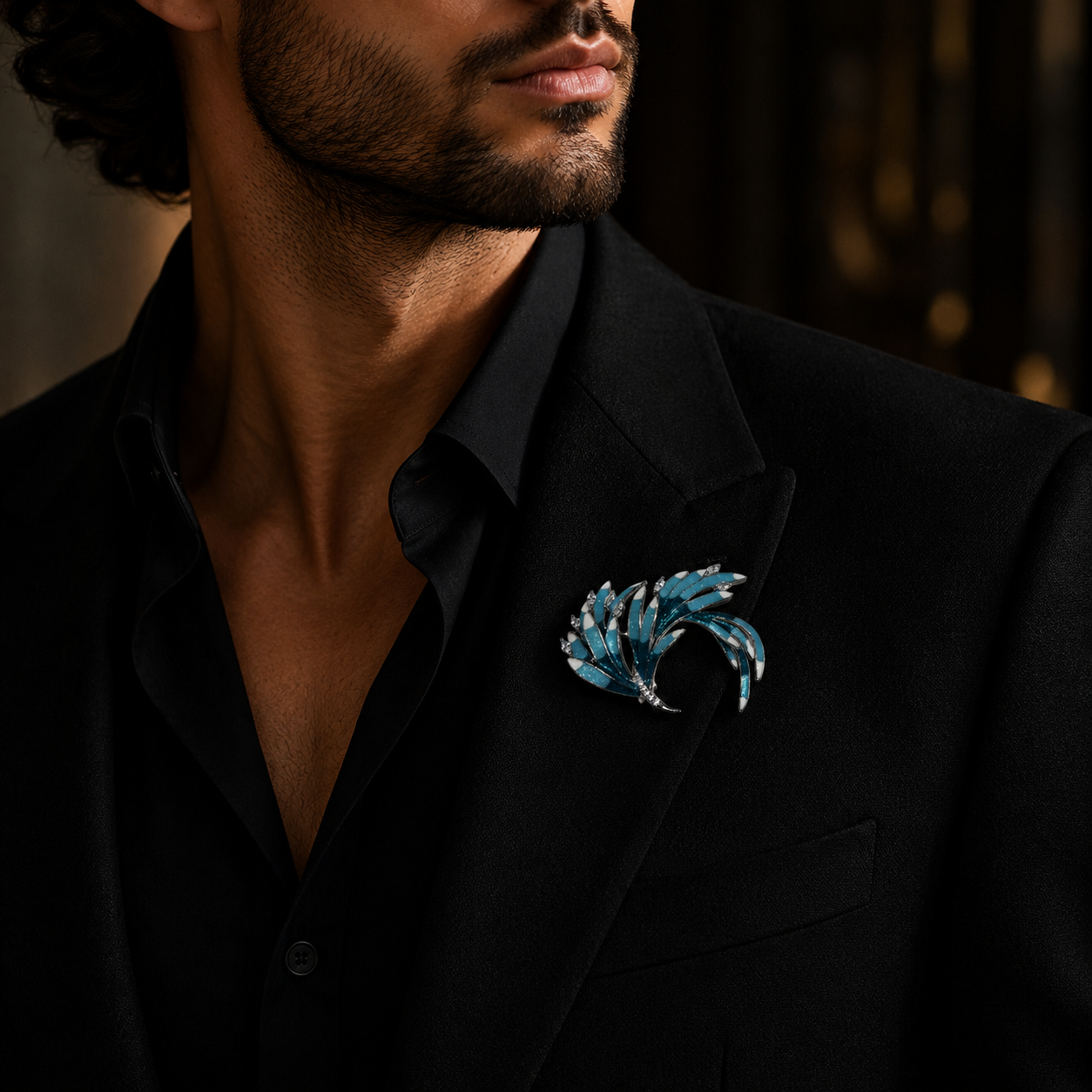 Silver Azure Plume Luxe Brooch