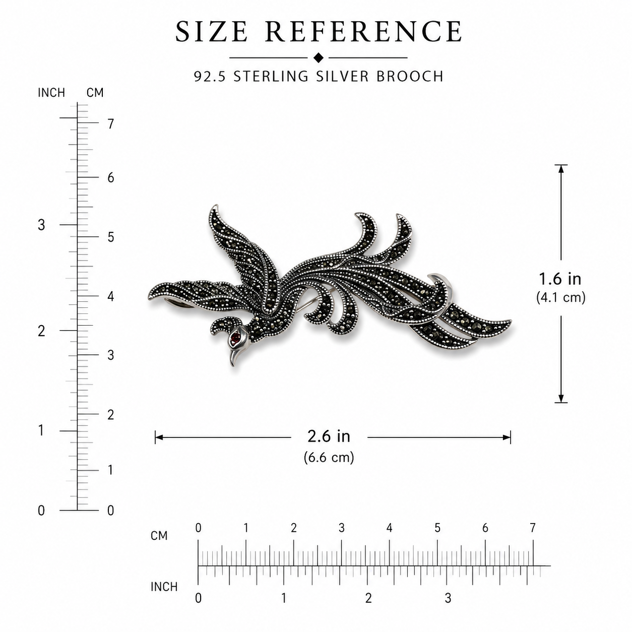 Silver Noir Phoenix Luxe Brooch
