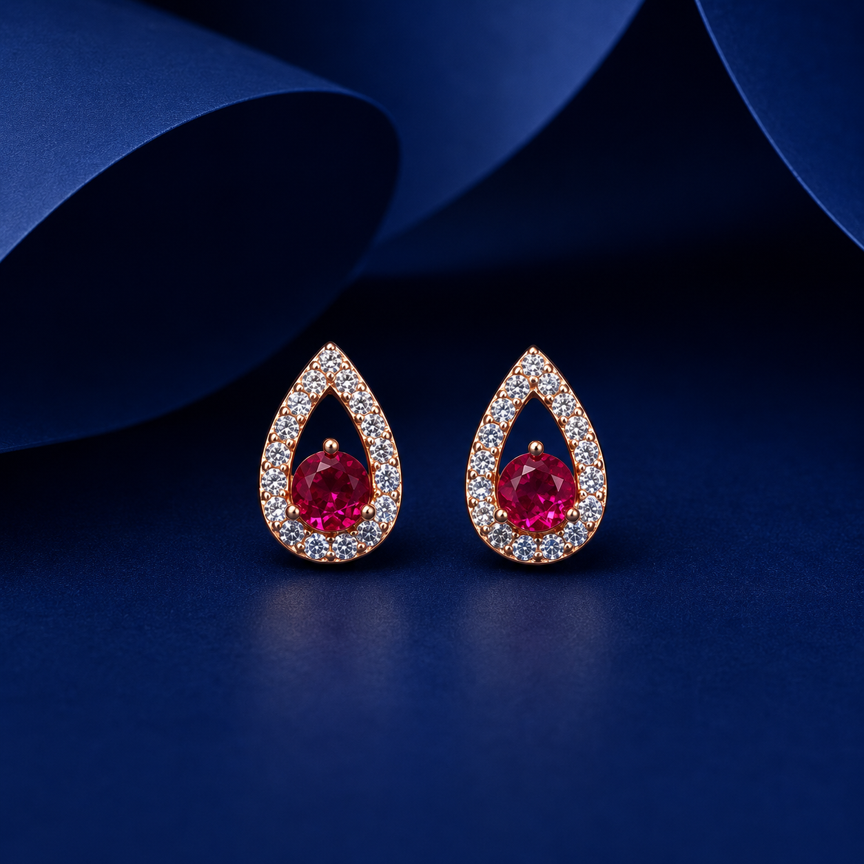 Silver Rose Ruby Halo Stud Earrings
