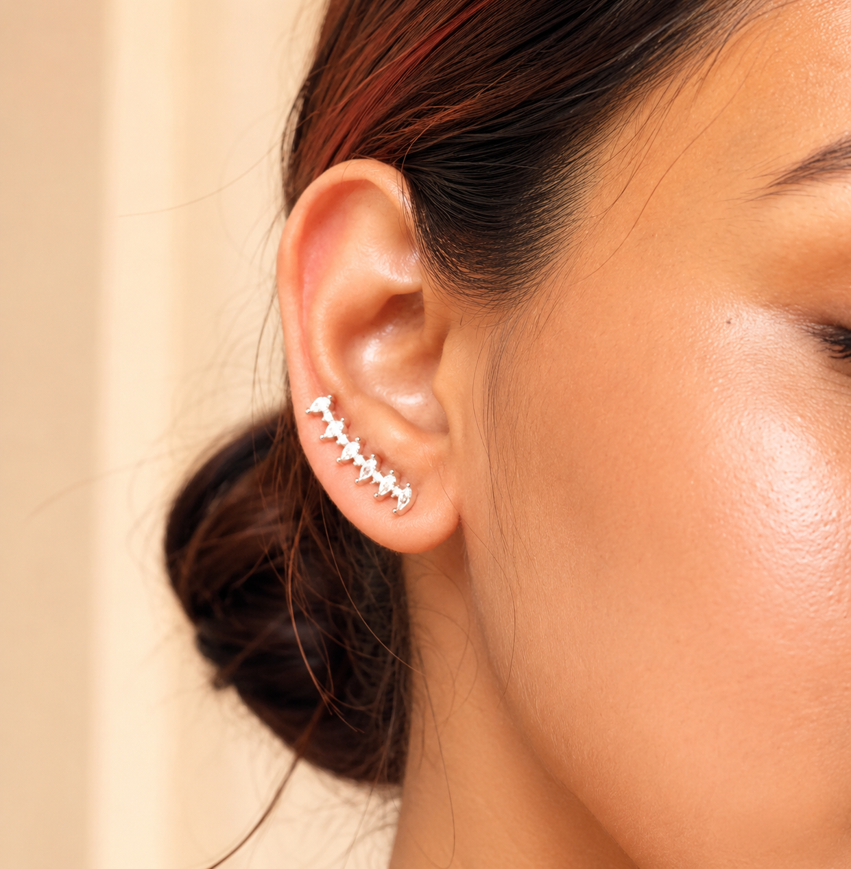 Silver Rose Marquise Vine Ear Cuffs