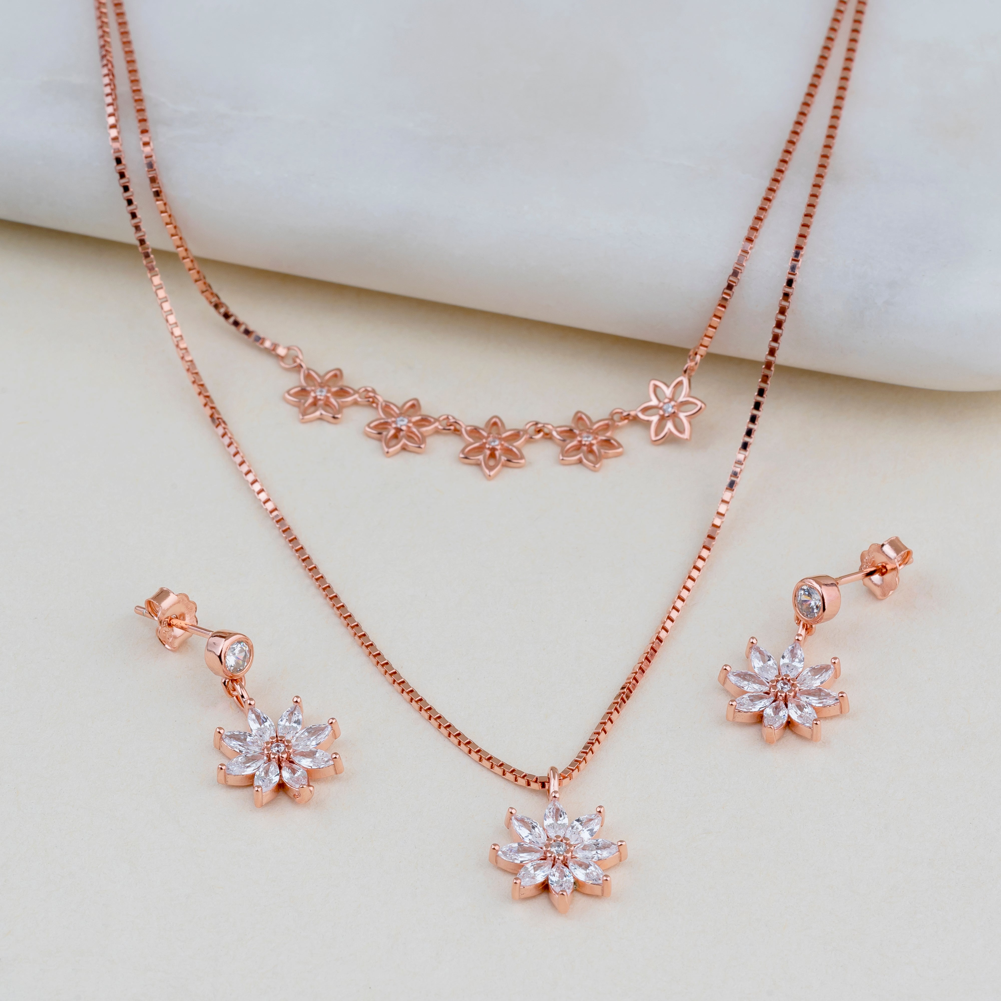 Flower Rose Gold Stainless Steel Necklace Pendant Chain Women – ZIVOM