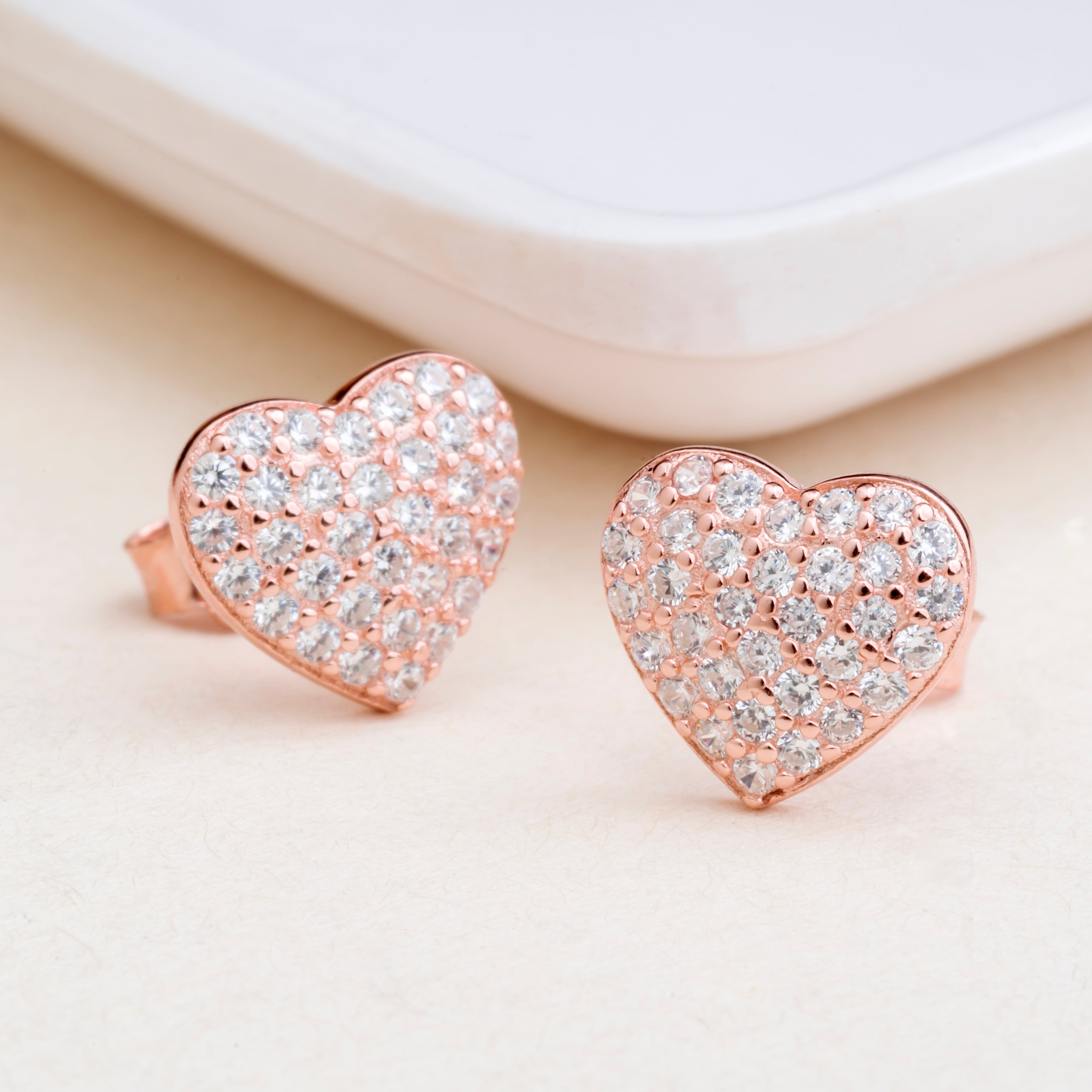 Silver Rose Heart Love Stud Earrings