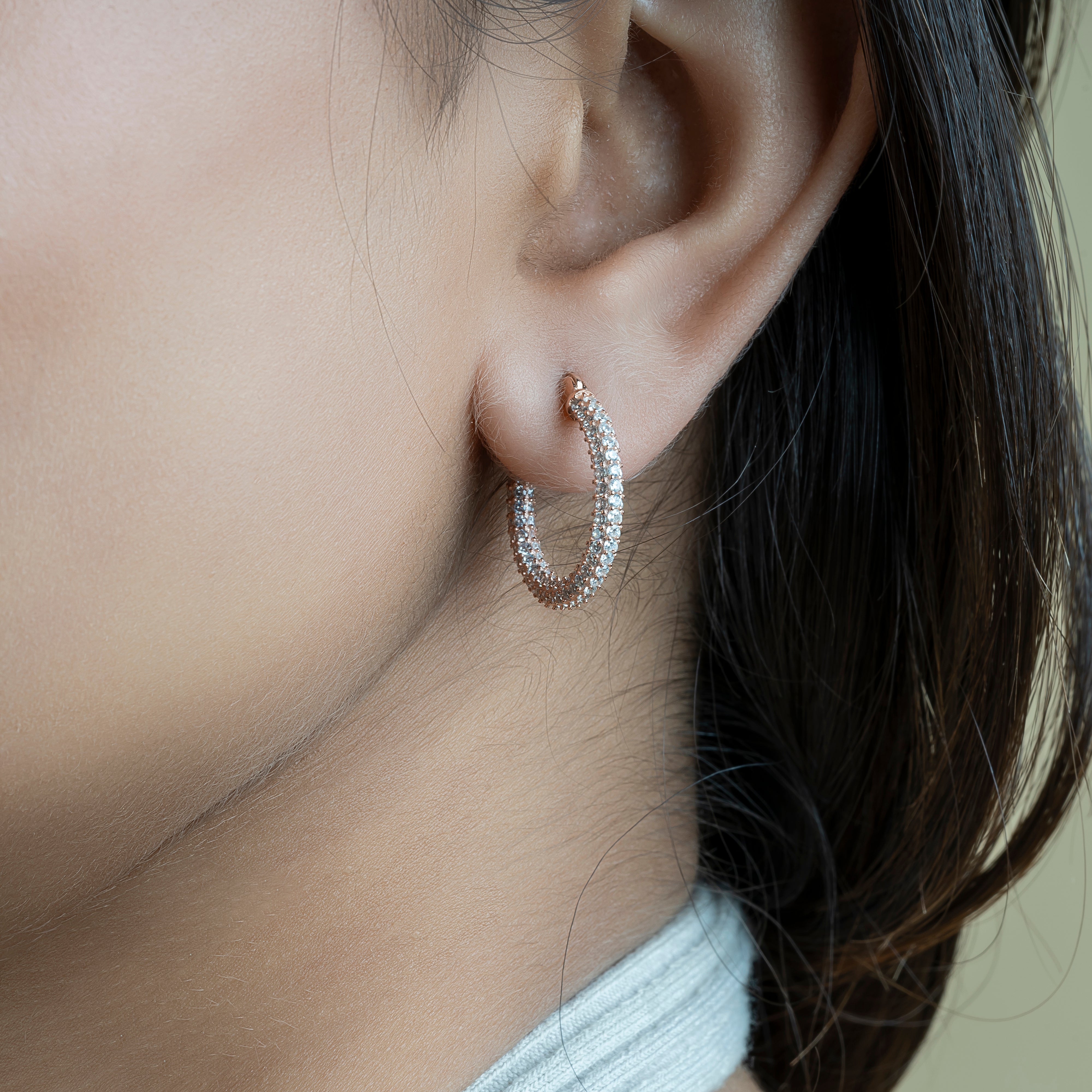 Rose Silver Round Bali Earring