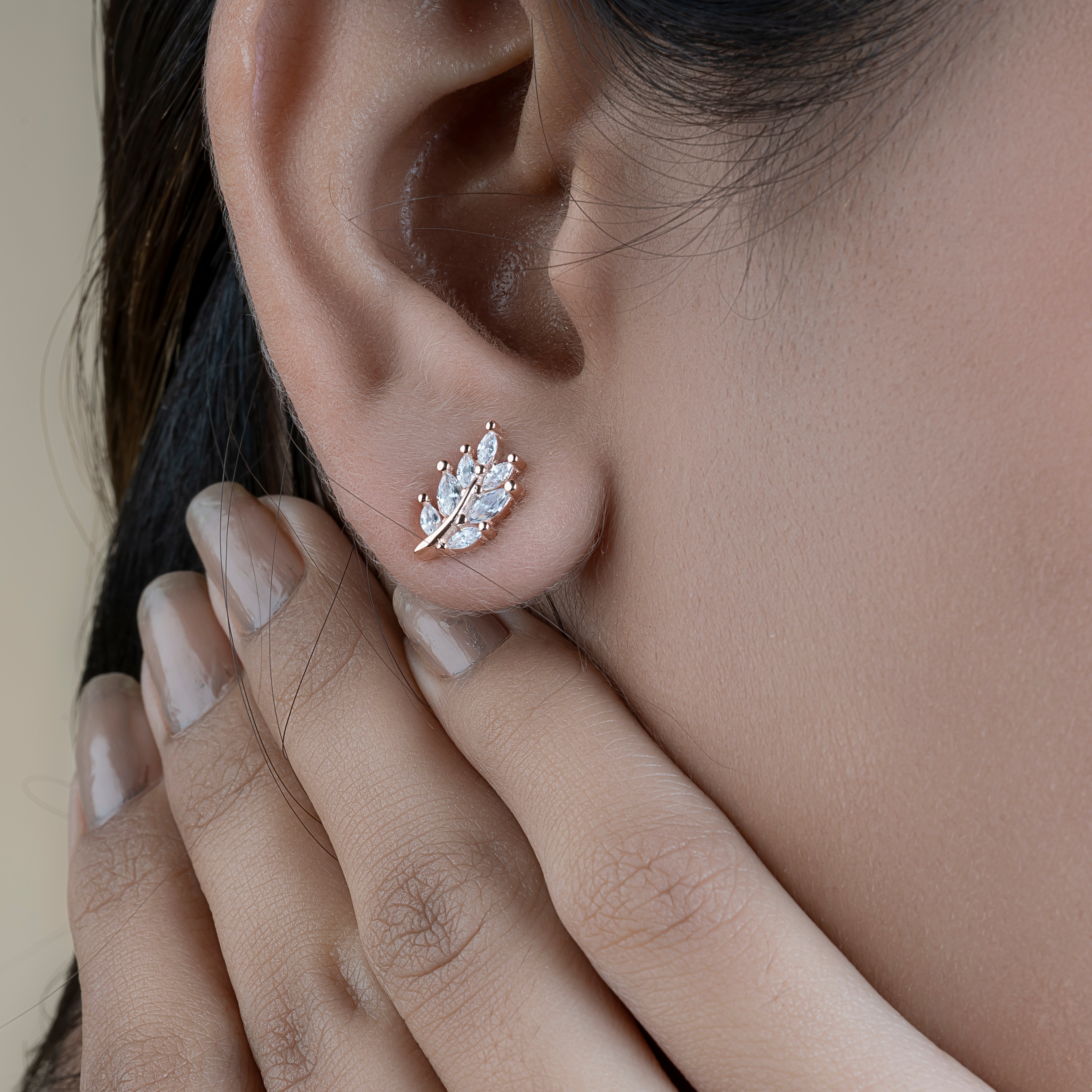 Silver Rose Leaf Stud Earrings