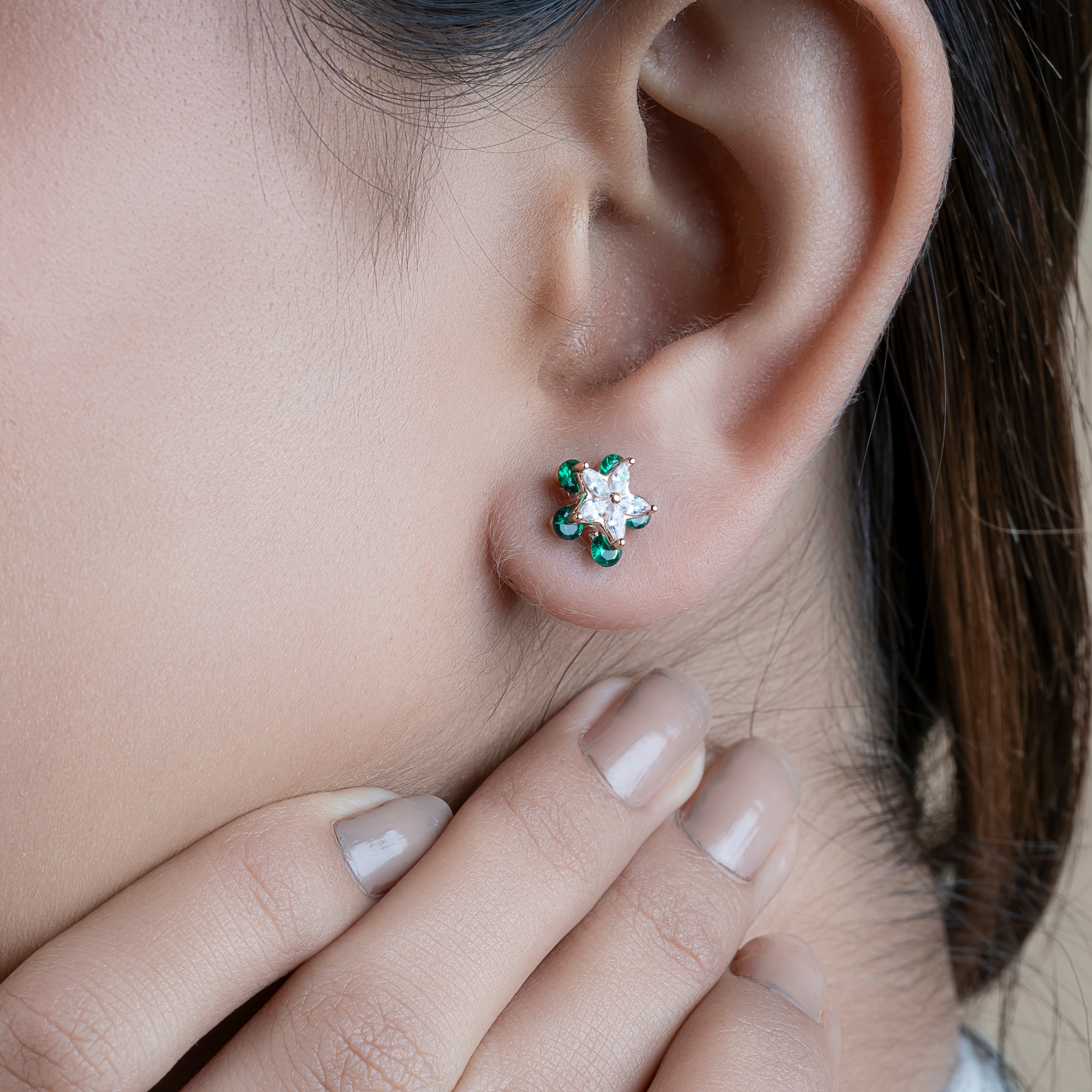 Green Meena Silver Earring by MOHA