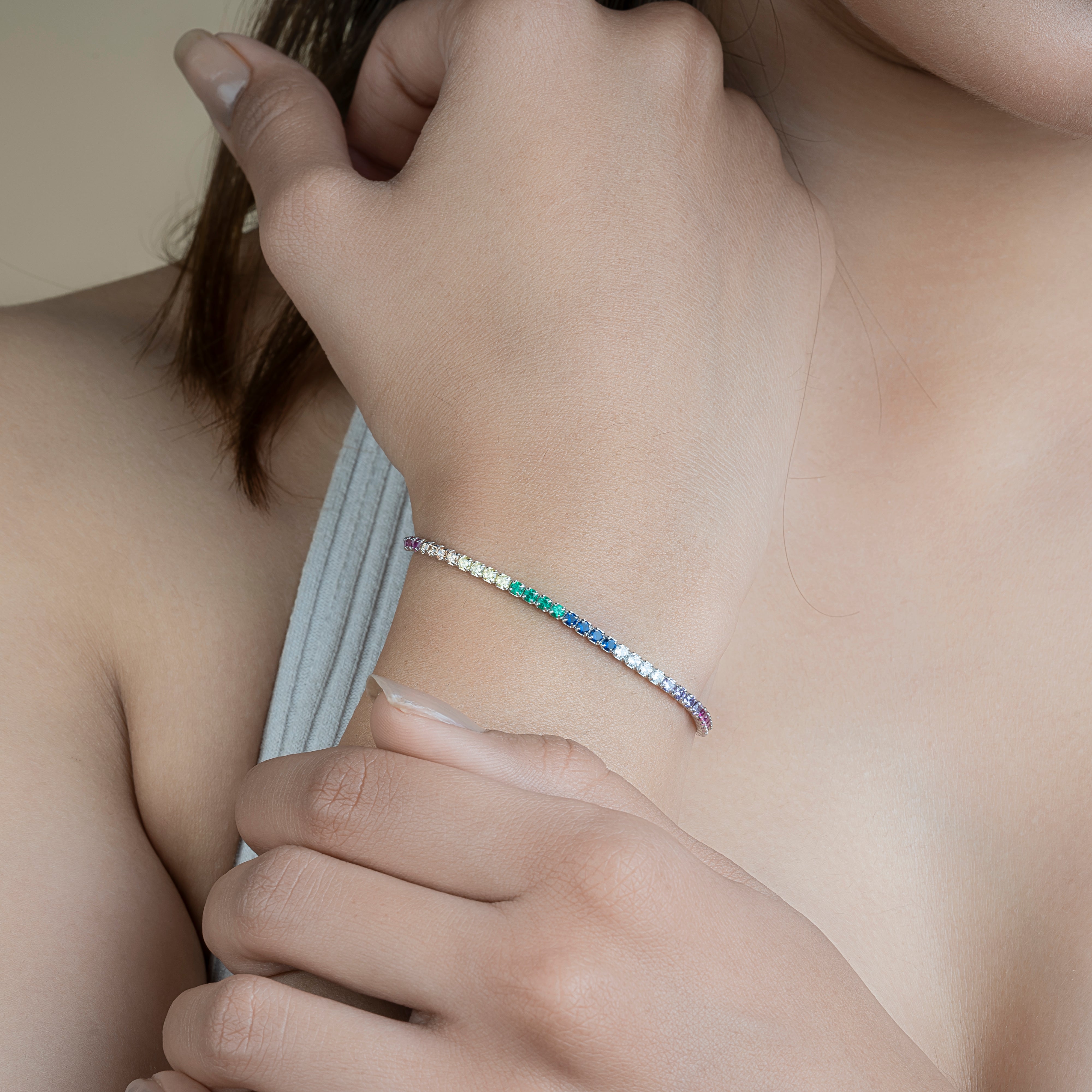 Gold Amie Rainbow Bracelet: Luxury Lab Grown Diamond Customizable Bracelet  by Kimaï
