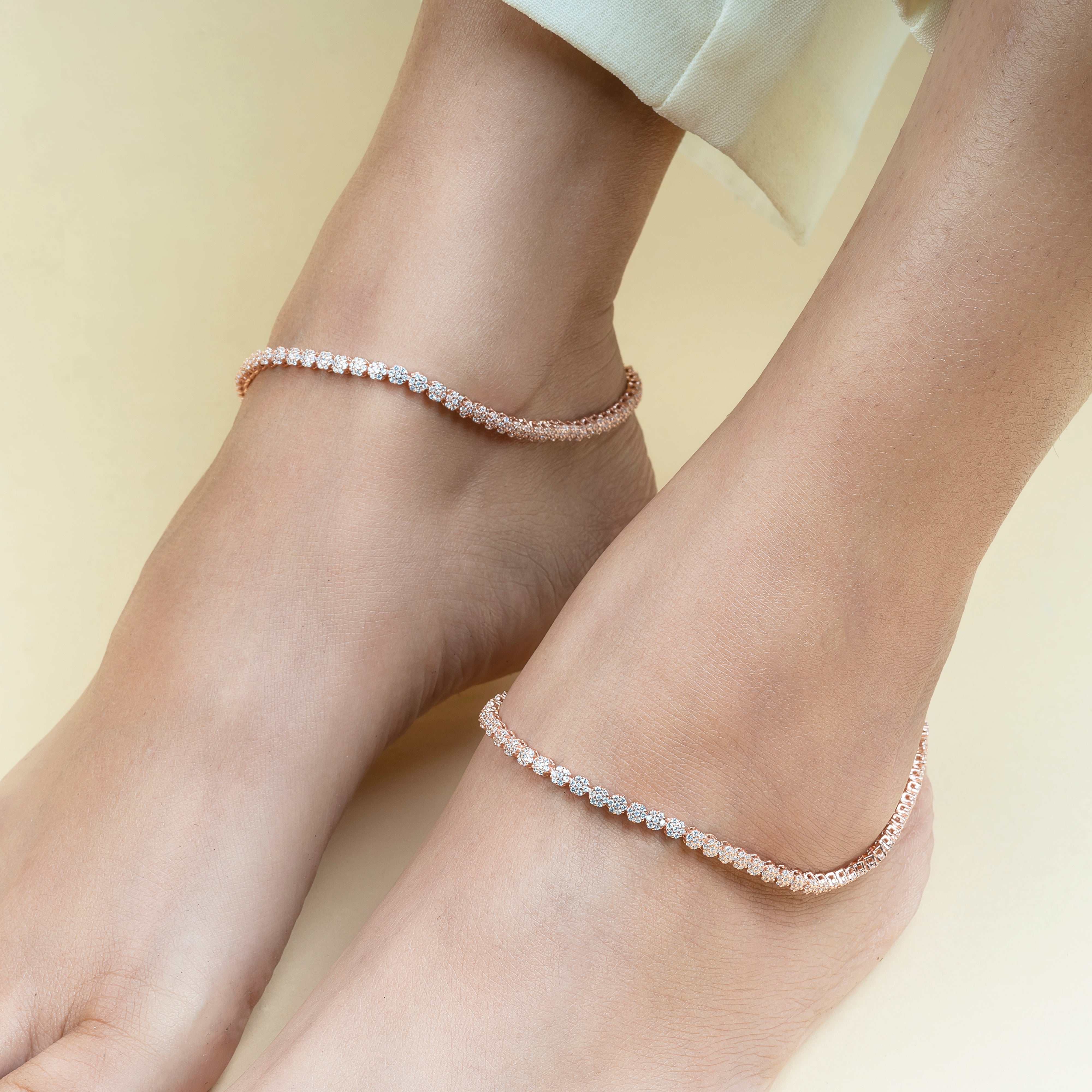 Rose Silver Round Anklet
