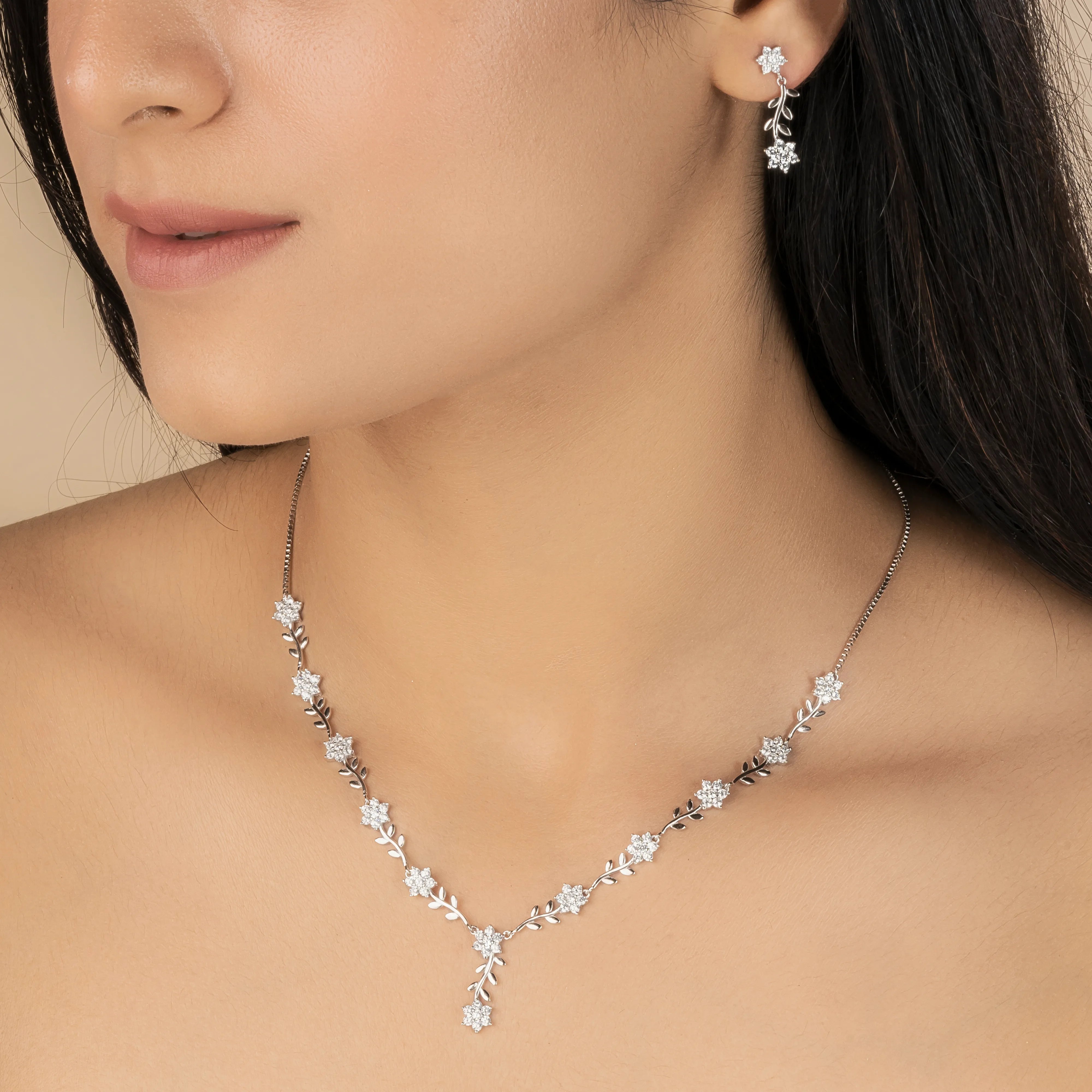 Silver Floral Cascade Necklace