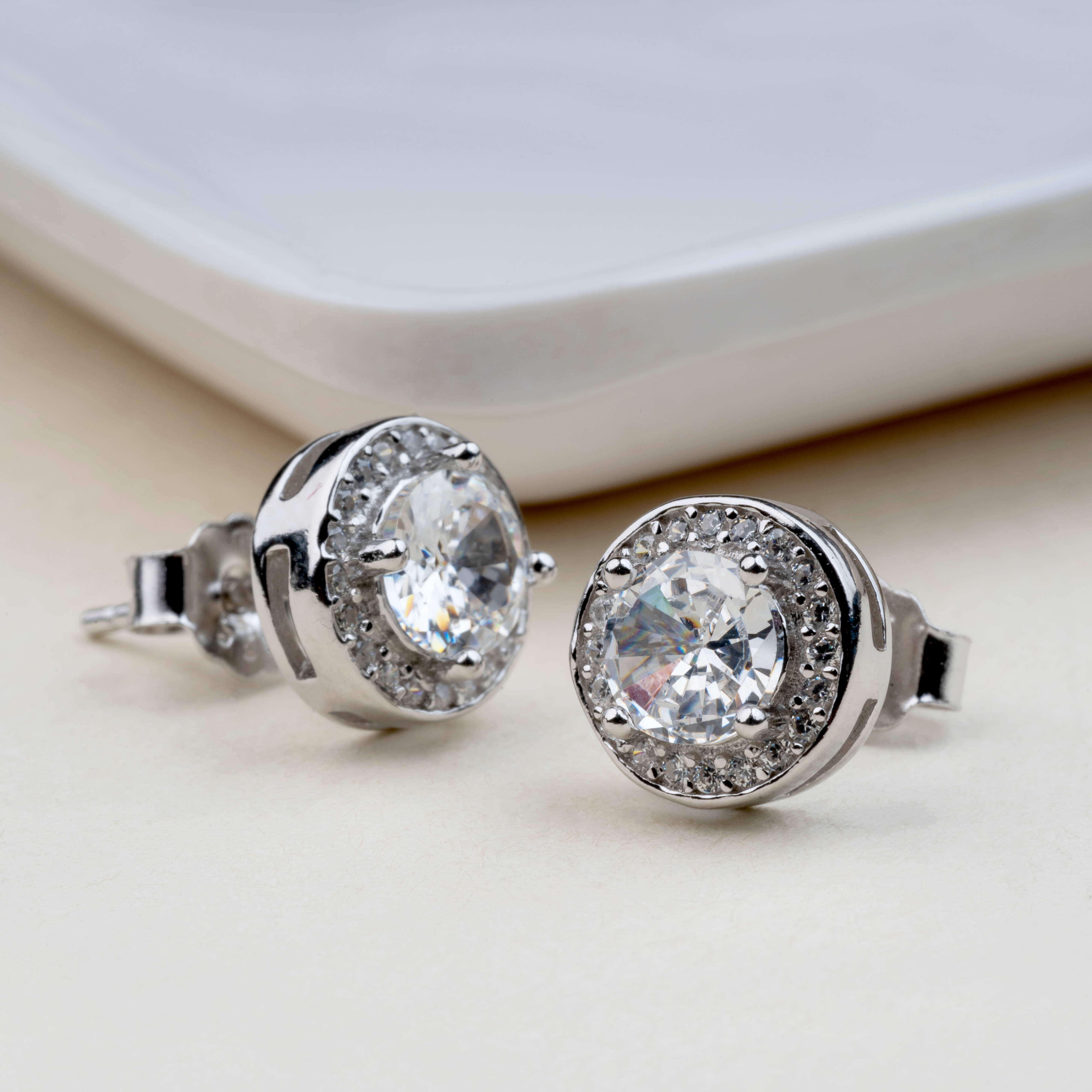 Ruby and American Diamond Stud Earrings in Sterling Silver