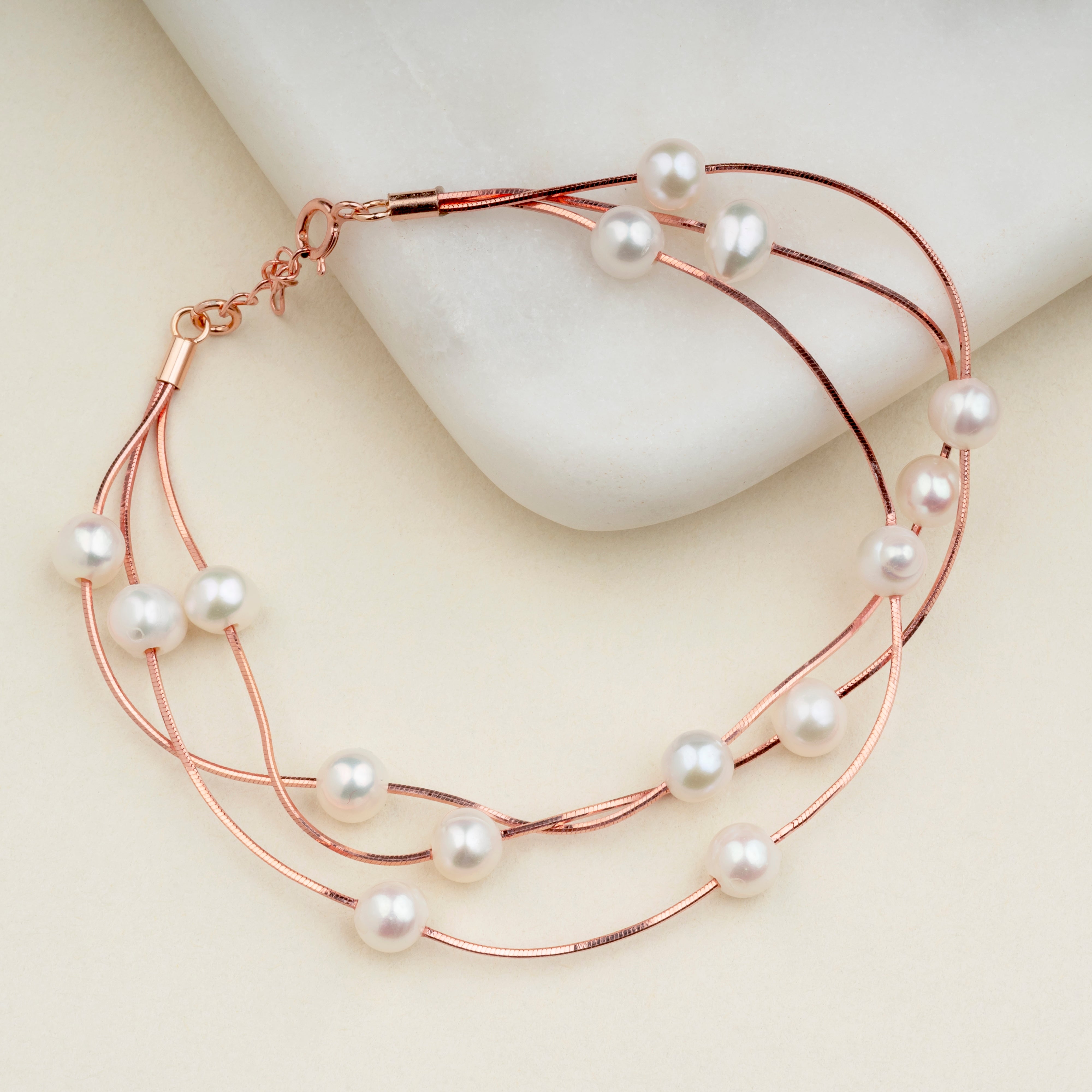 Rose Silver Pearl Bracelet