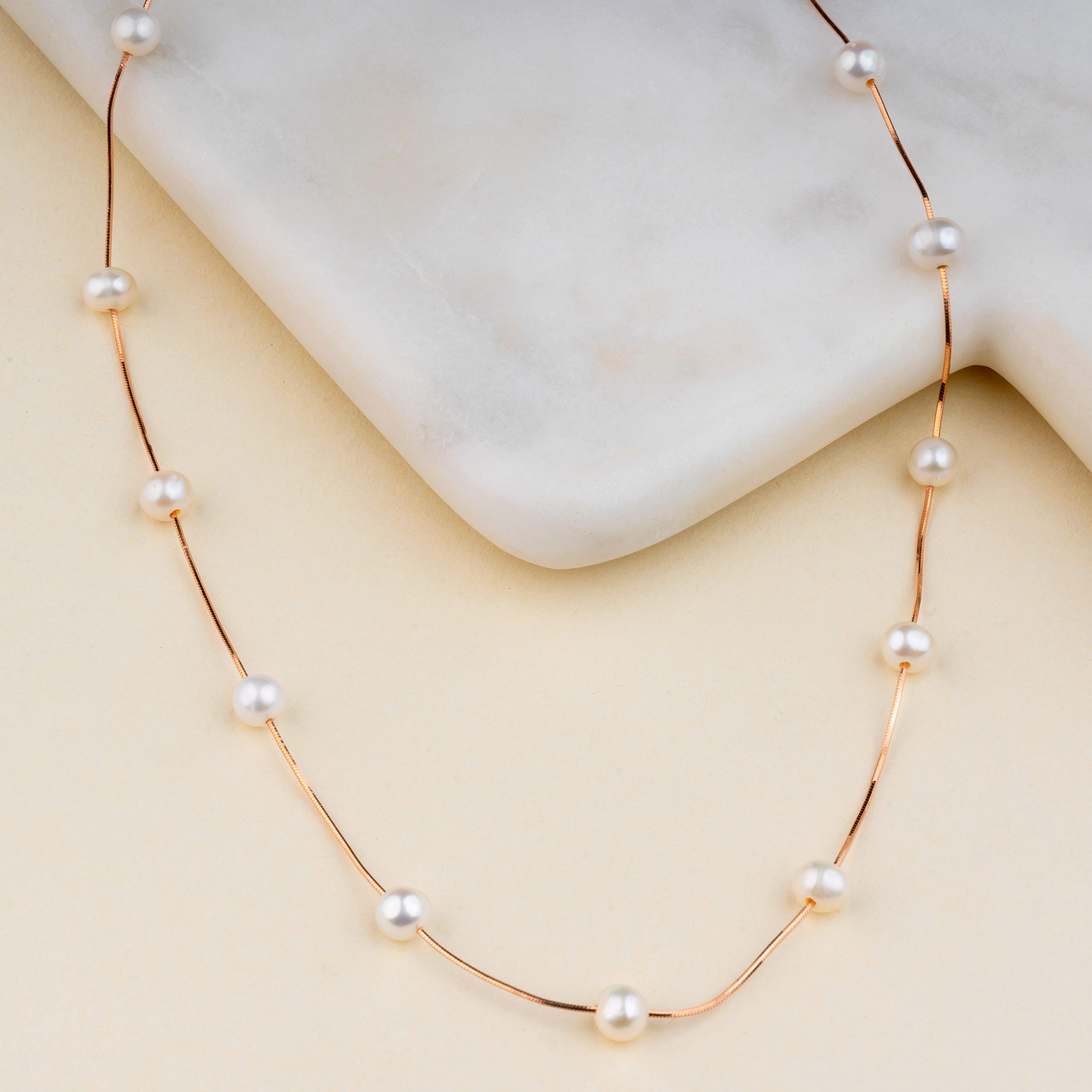 Silver Rose One Line Pearl Chain