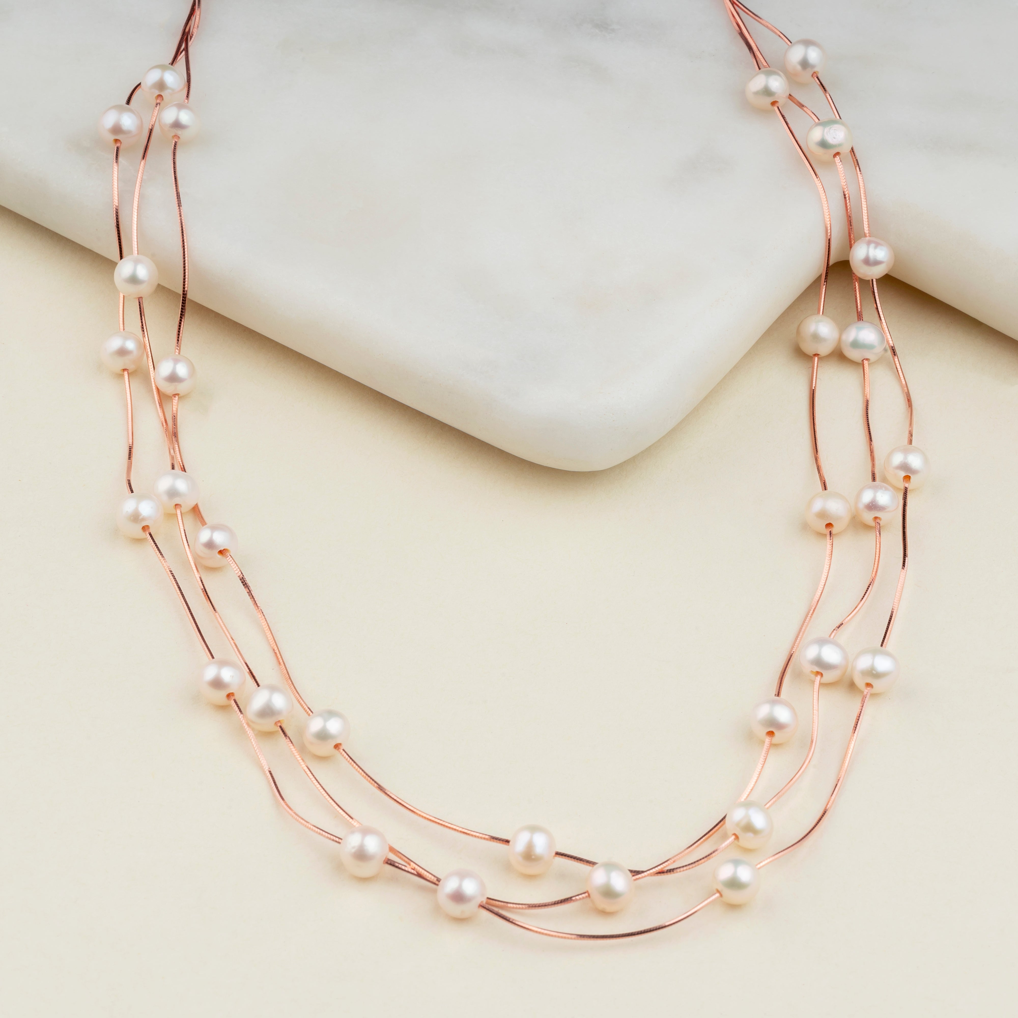 Three Line Pearl Necklaces