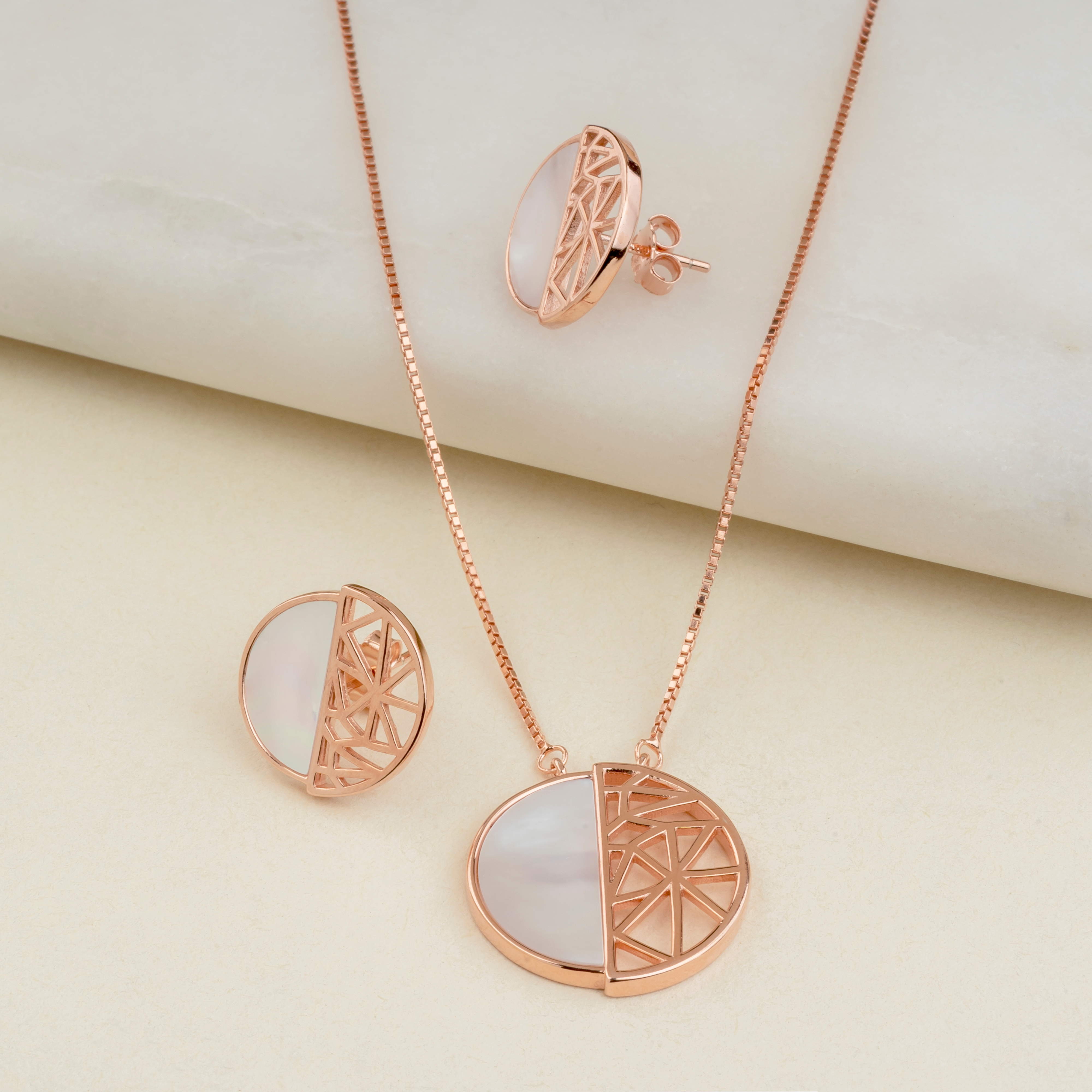 Silver Rose Mother Of Pearl Pendant set