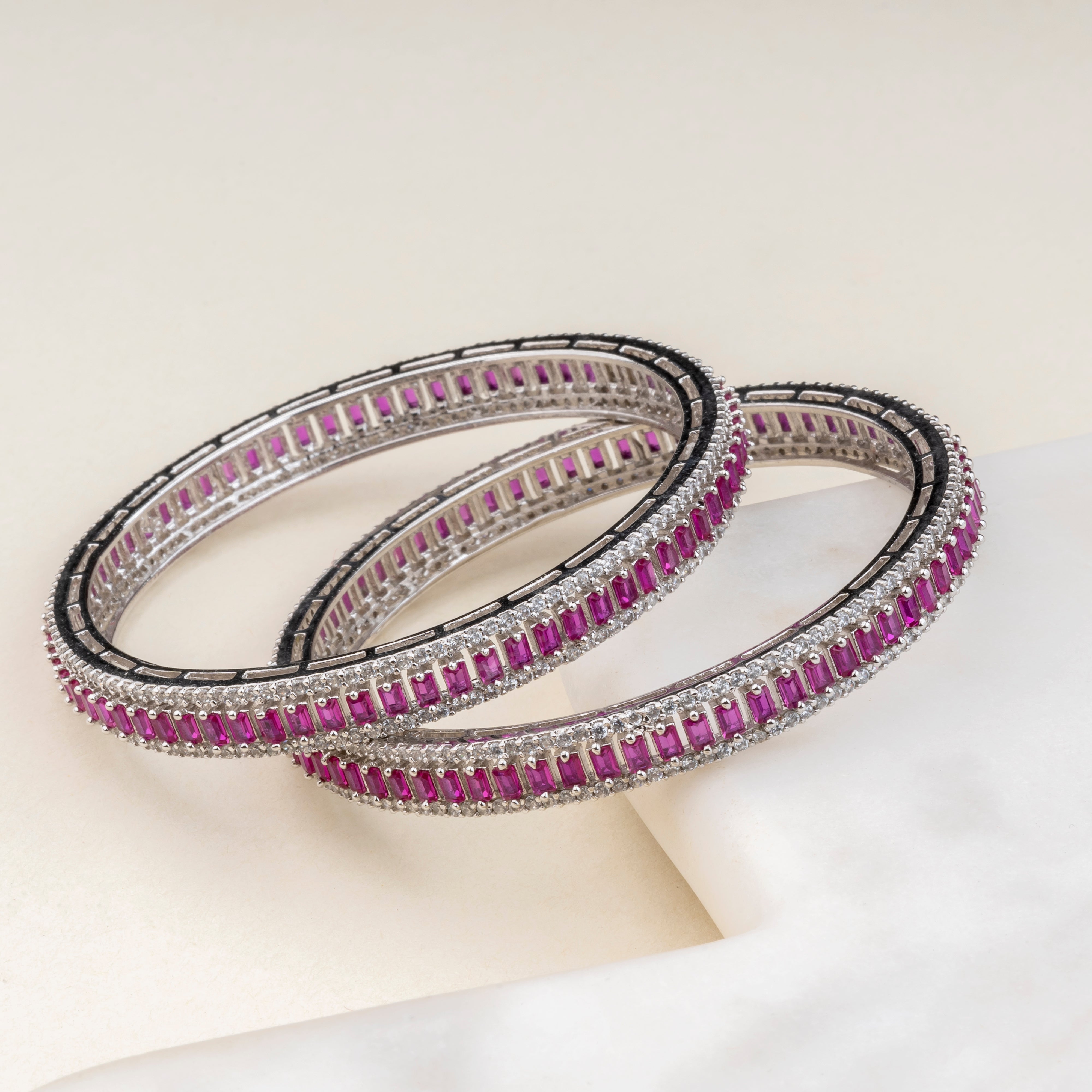 Silver Ruby Colour CZ Stone Bangle