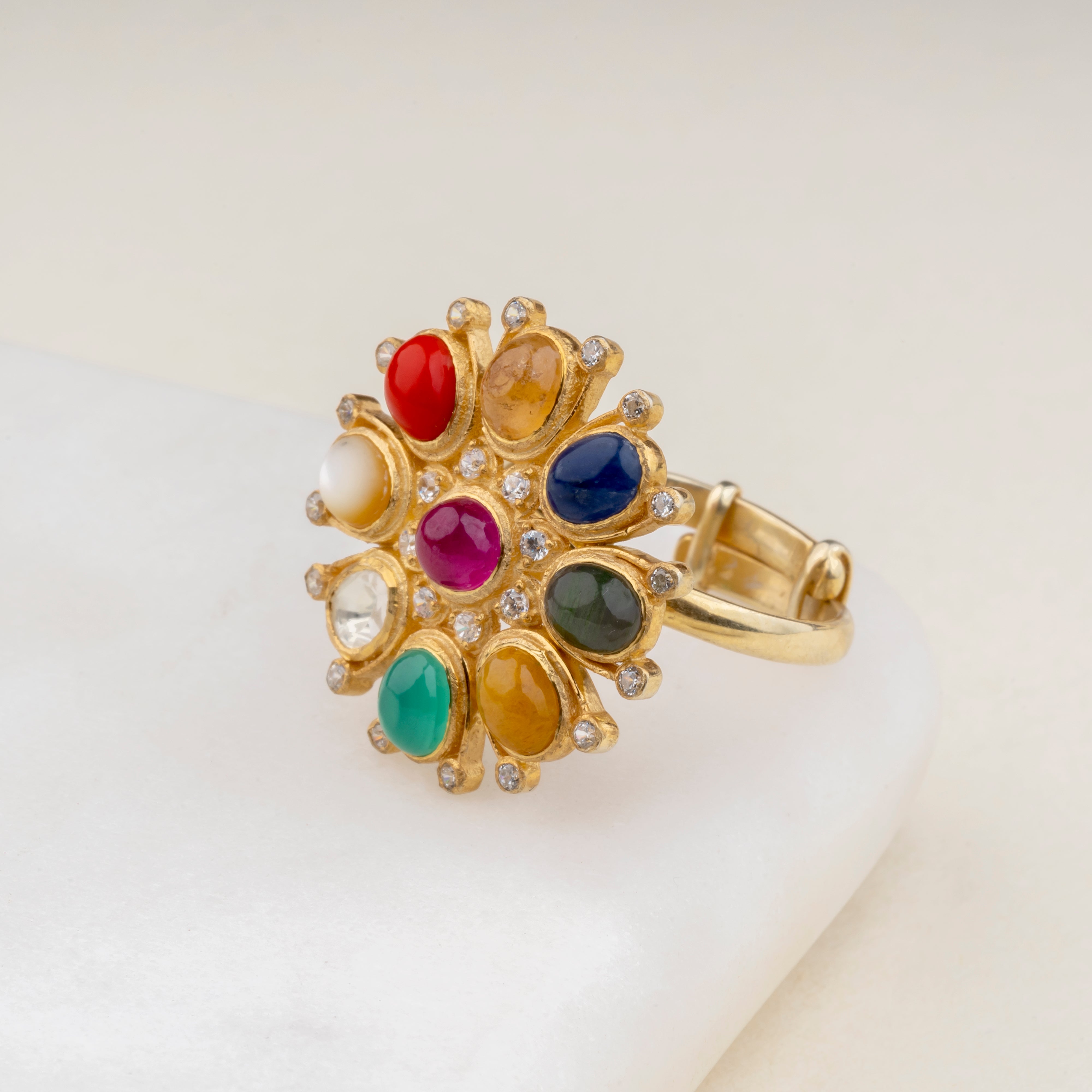 14K Rose Contemporary Multi-Colored Gemstones and Natural Diamond Ring Size  7 | Christopher's Fine Jewelry