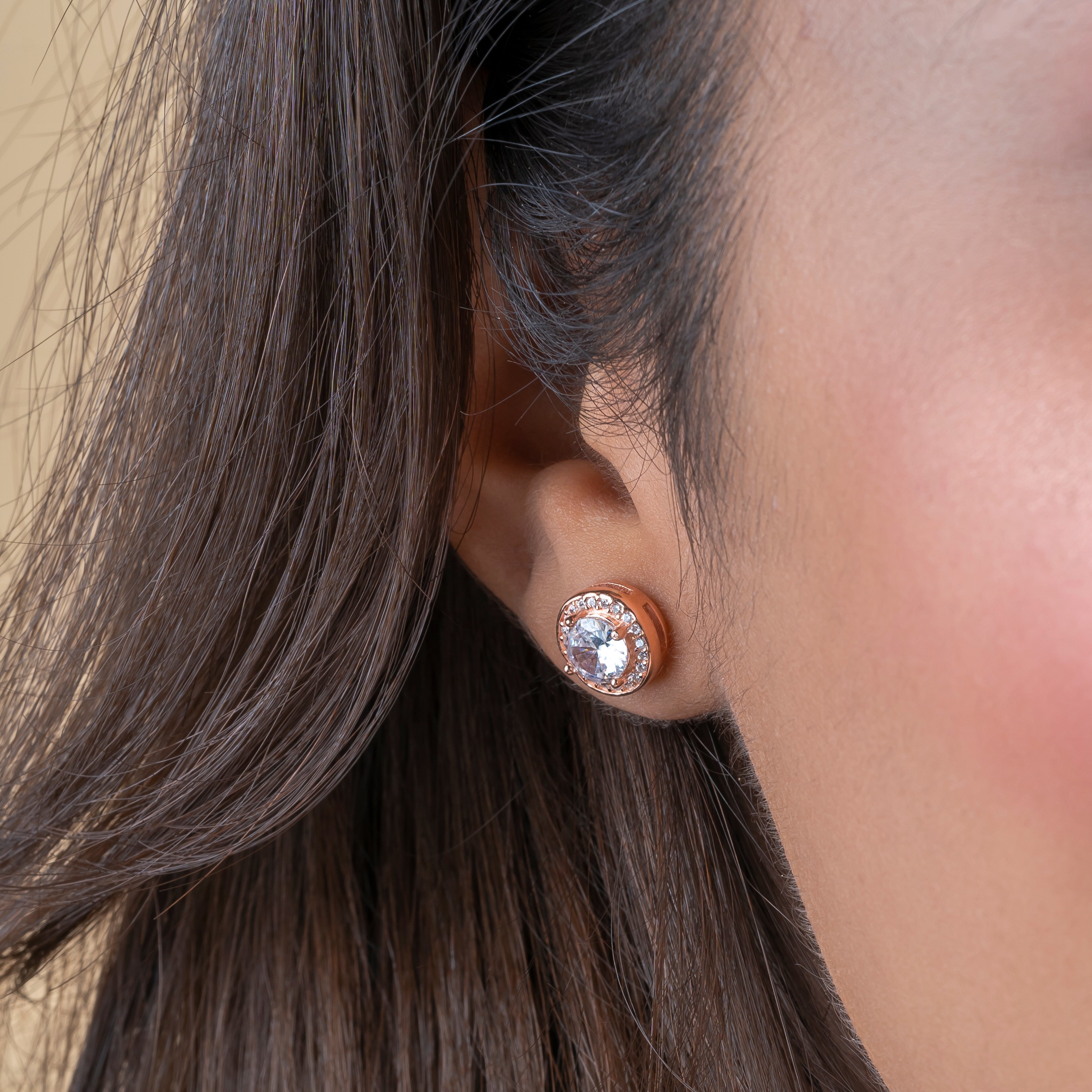 Silver Rose Solitaire Stud Earrings